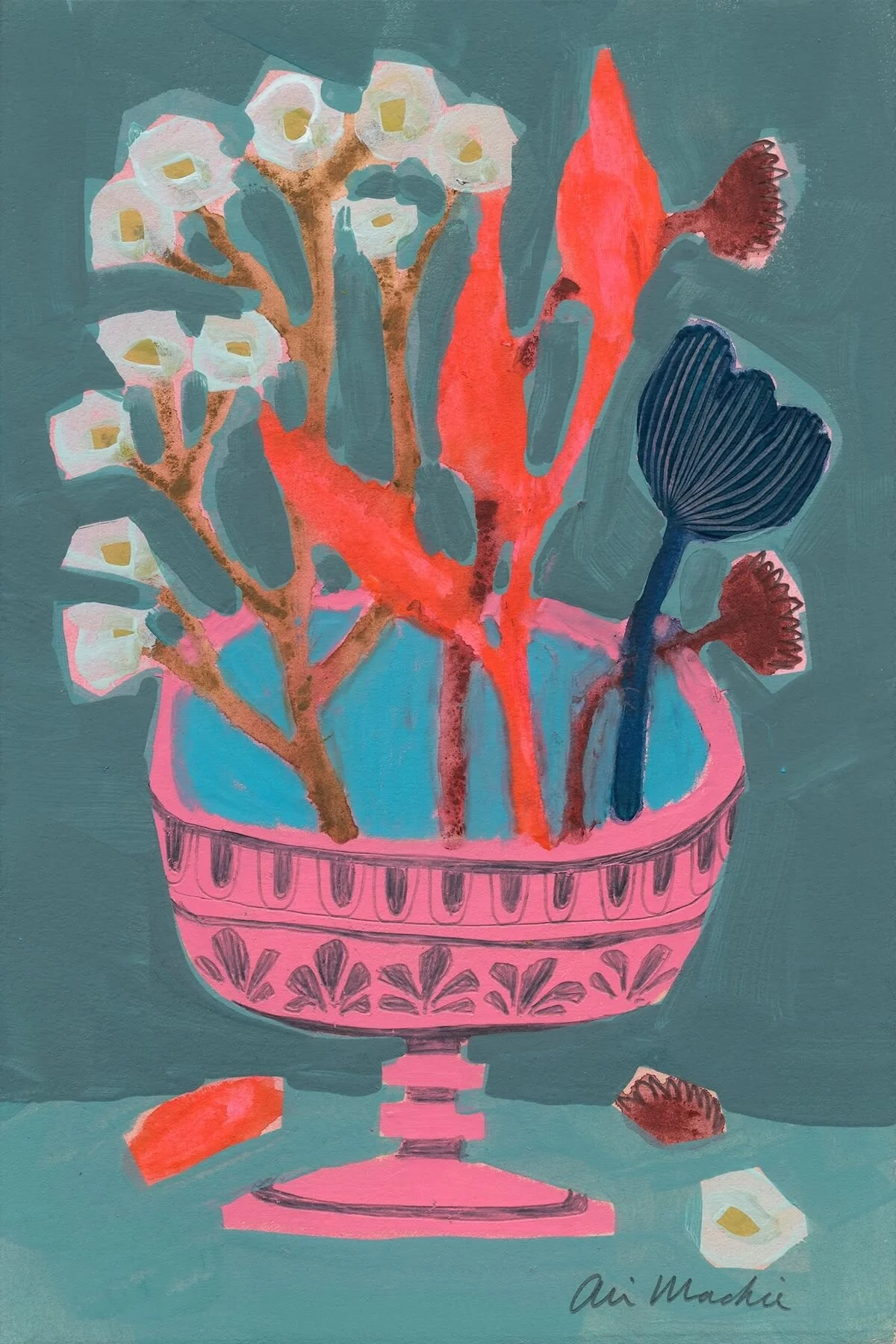 Cloris: Fresh Spring Growth by Ali Mackie | Contemporary Folk Art Botanical Painting on Paper | 19cm x 28cm | £200