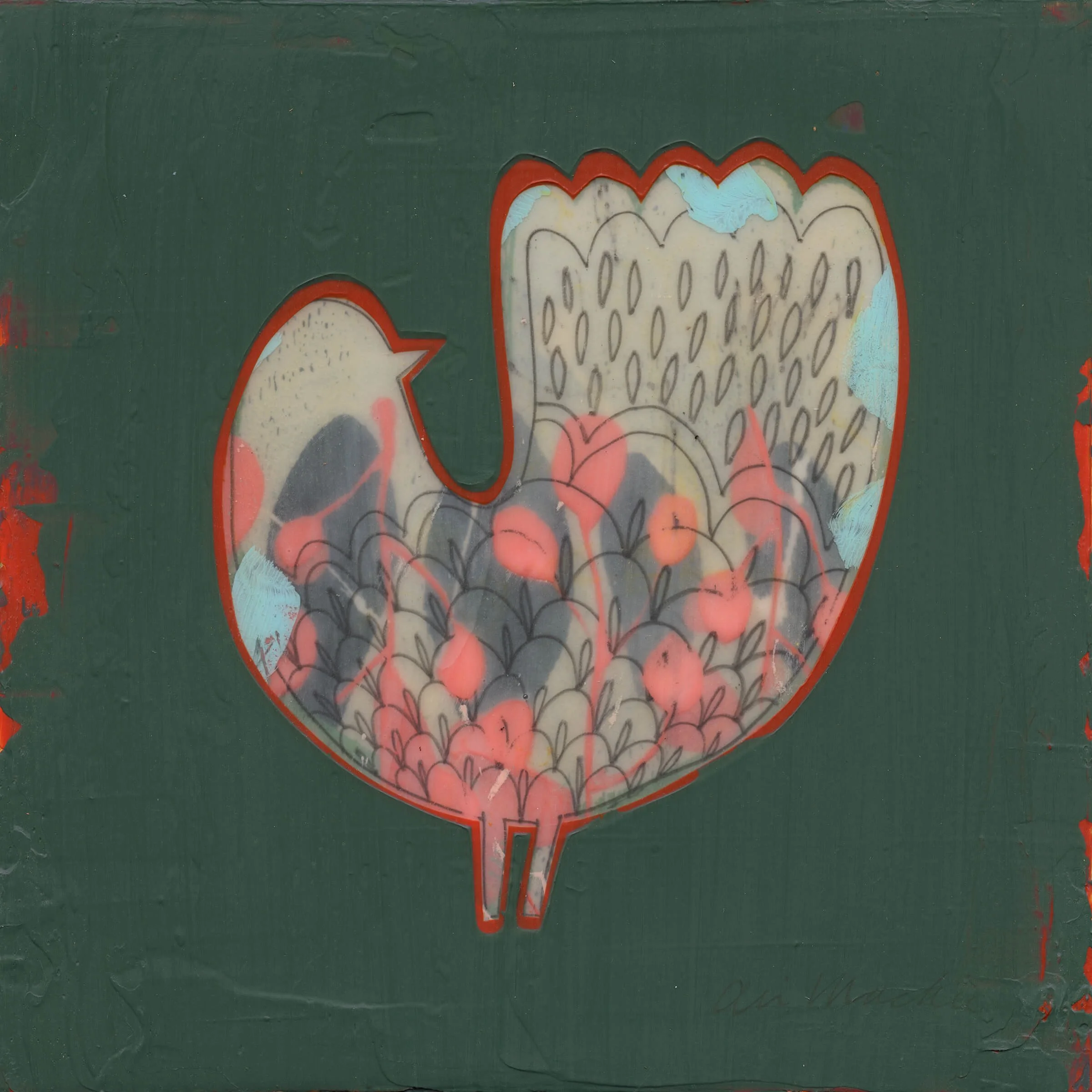 Florence by Ali Mackie | Contemporary Folk Art Bird Painting on Cradled Board | 20cm x 20cm | £250