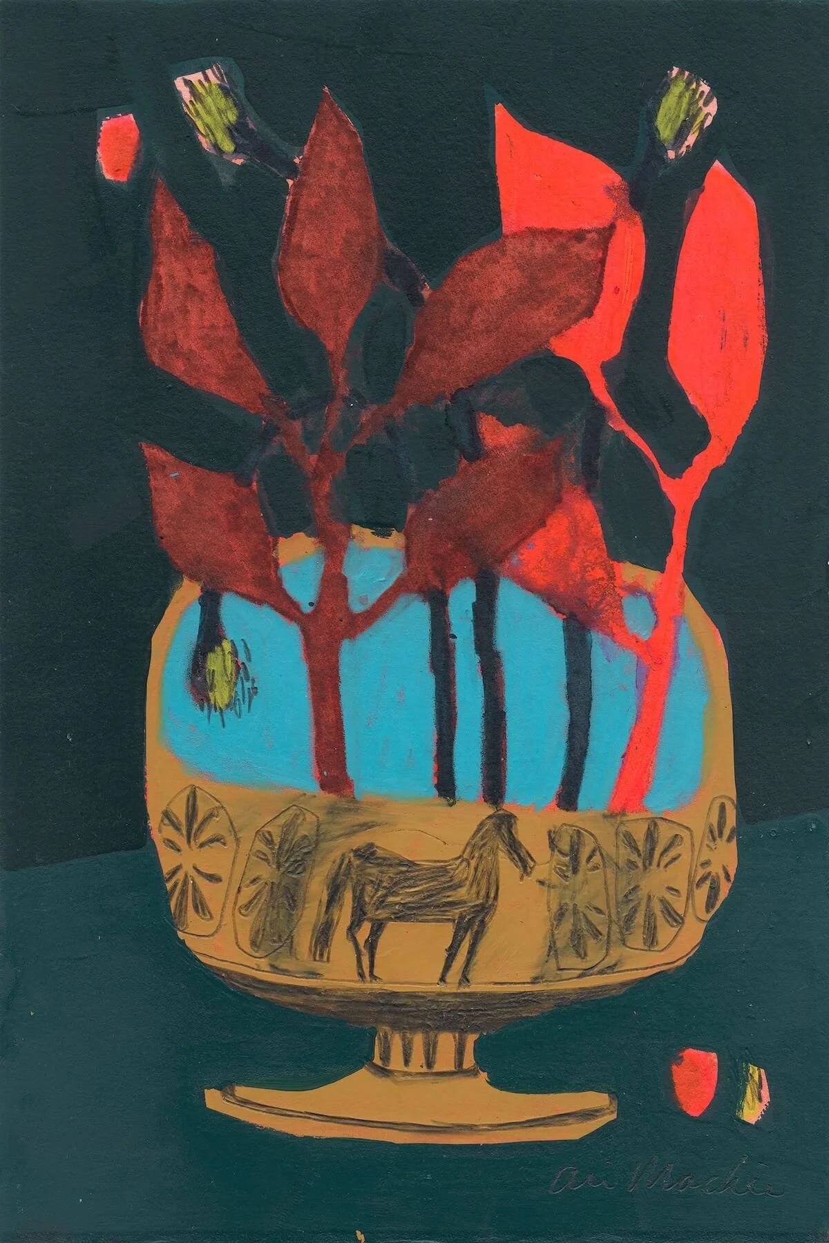 Aethon: The Fiery Steed by Ali Mackie | Contemporary Folk Art Botanical Painting on Paper | 19cm x 28cm | £200