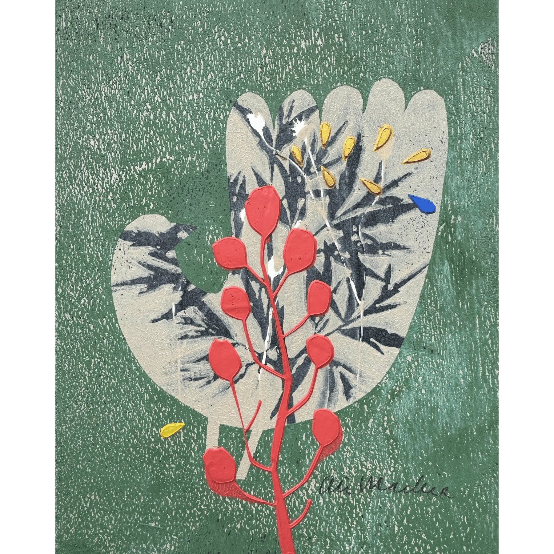 Fable by Ali Mackie | Contemporary Folk Art Bird Monoprint on Paper | 22cm x 16cm | £140