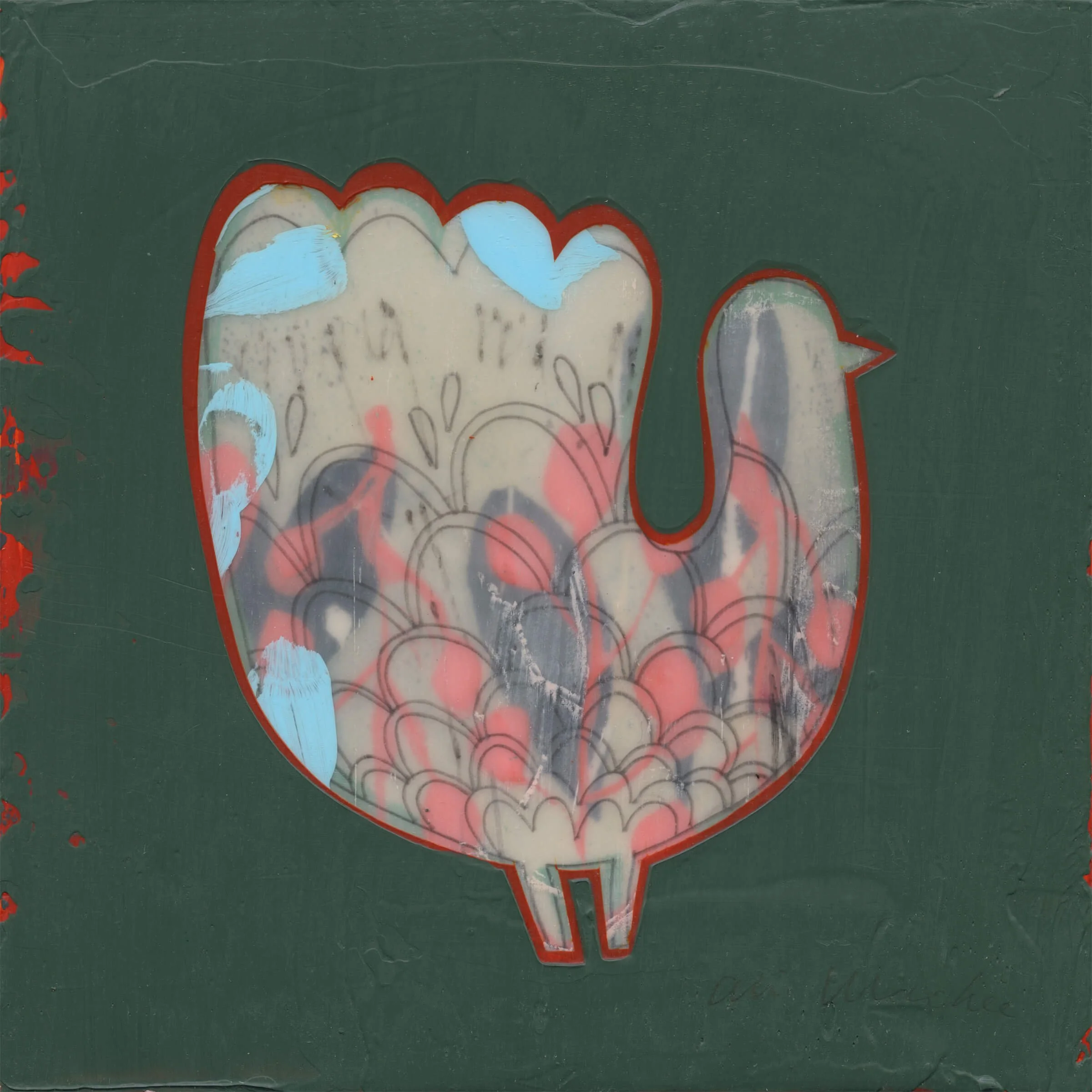 Flo by Ali Mackie | Contemporary Folk Art Bird Painting on Cradled Board | 20cm x 20cm |  £250