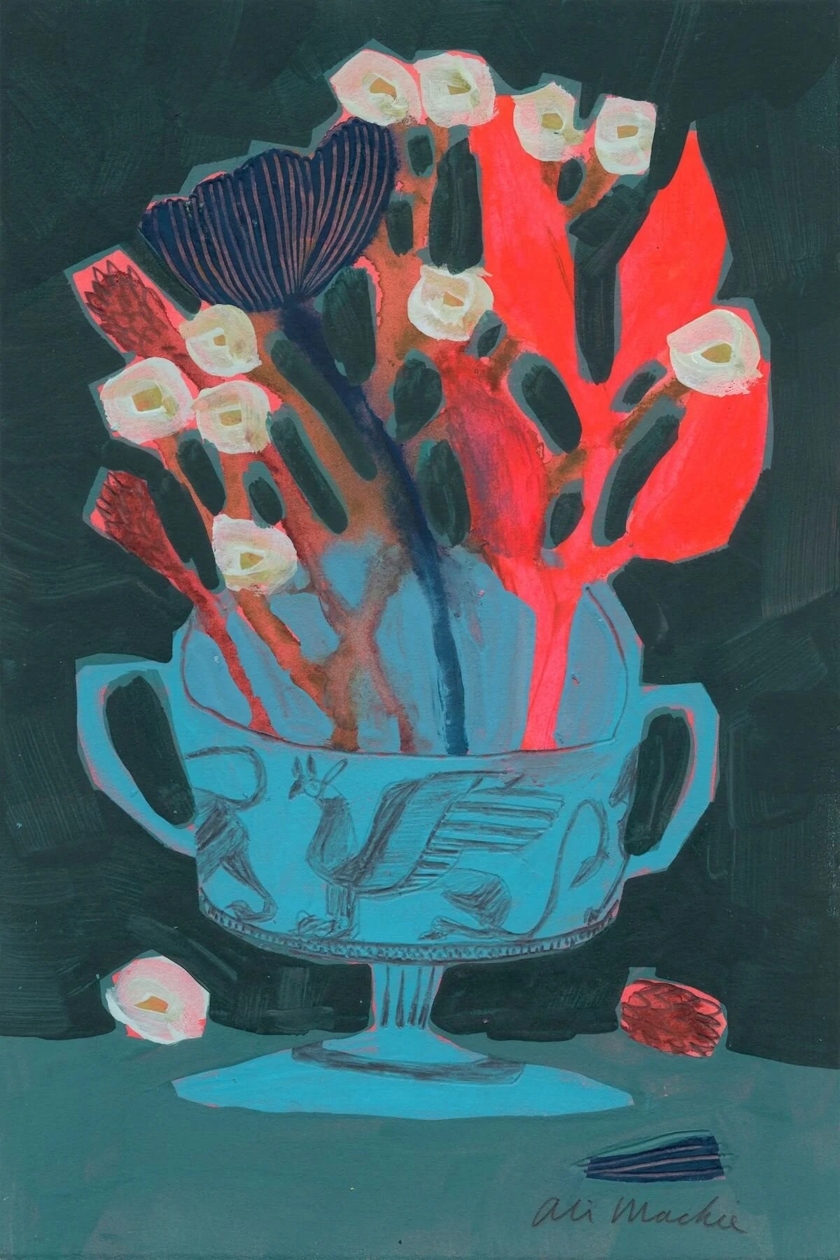Gryphon: The Mythical Guardian by Ali Mackie | Contemporary Folk Art Botanical Painting on Paper | 19cm x 28cm | £200