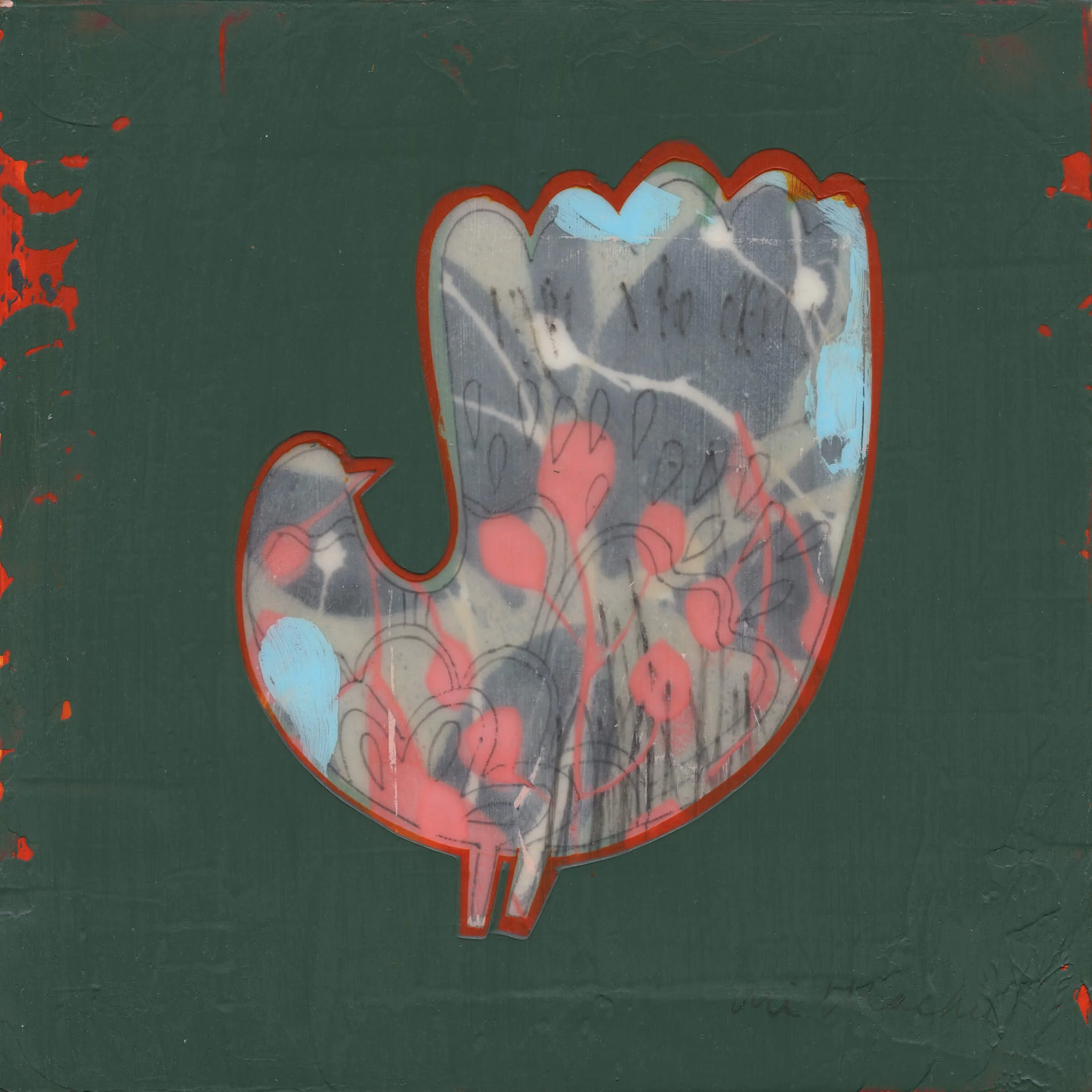 Flrances by Ali Mackie | Contemporary Folk Art Bird Painting on Cradled Board | 20cm x 20cm | £250
