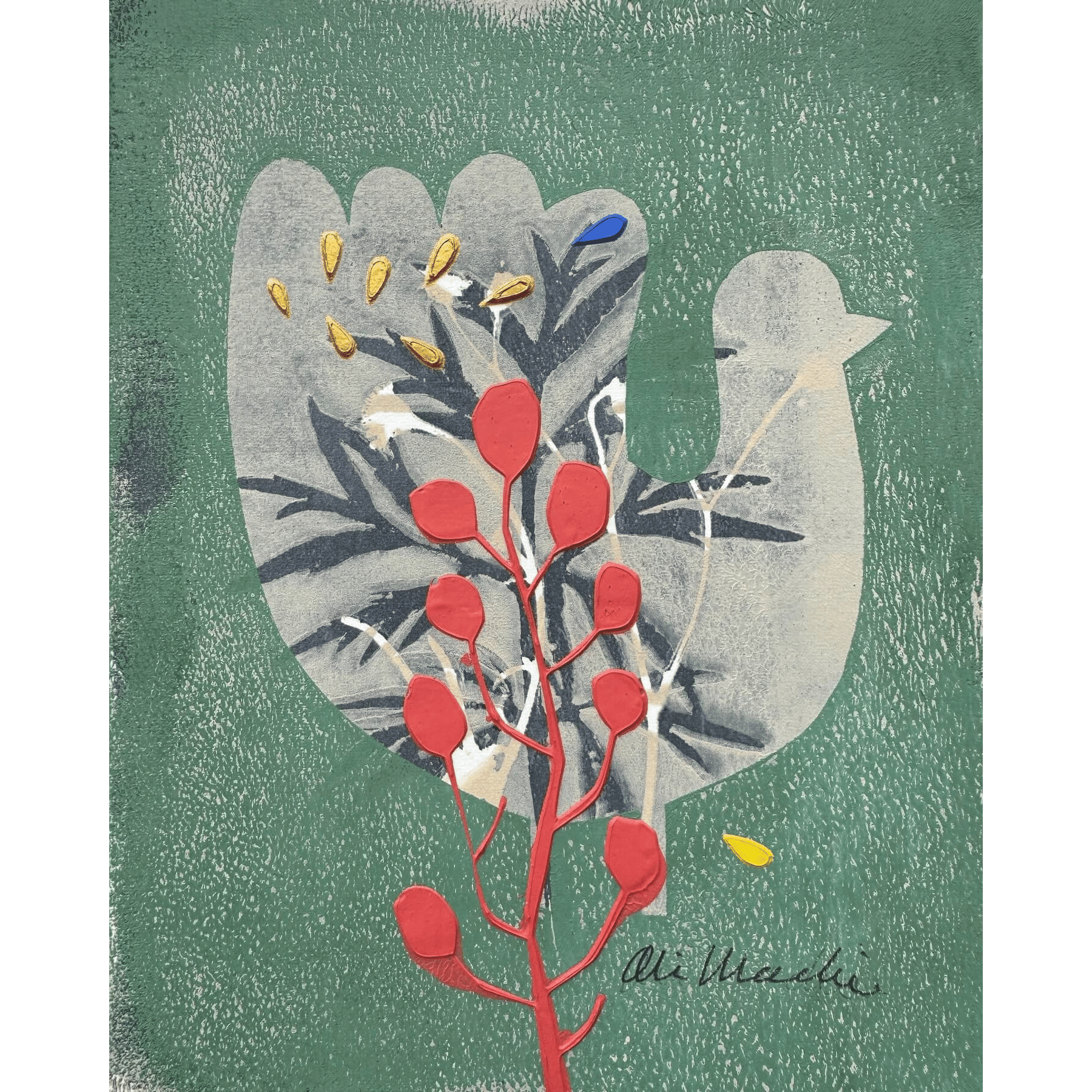 Faye by Ali Mackie | Contemporary Folk Art Bird Monoprint on Paper | 22cm x 16cm | £140