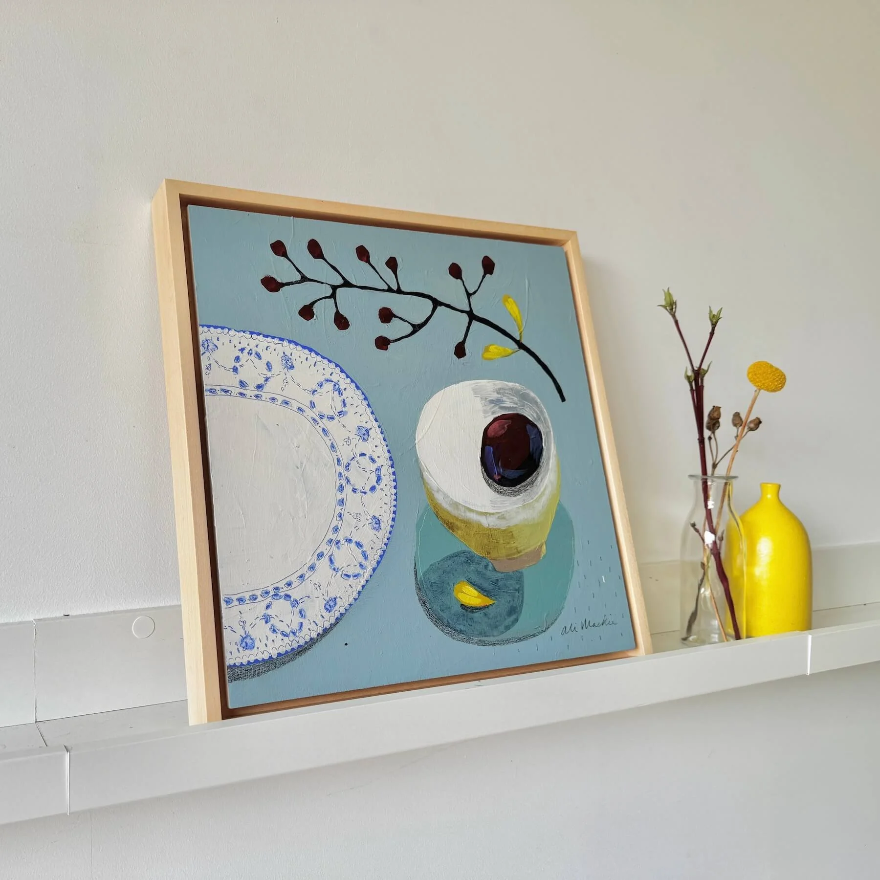 ali-mackie-art-lets-sit-together-framed-original-painting-shelf-display.JPG