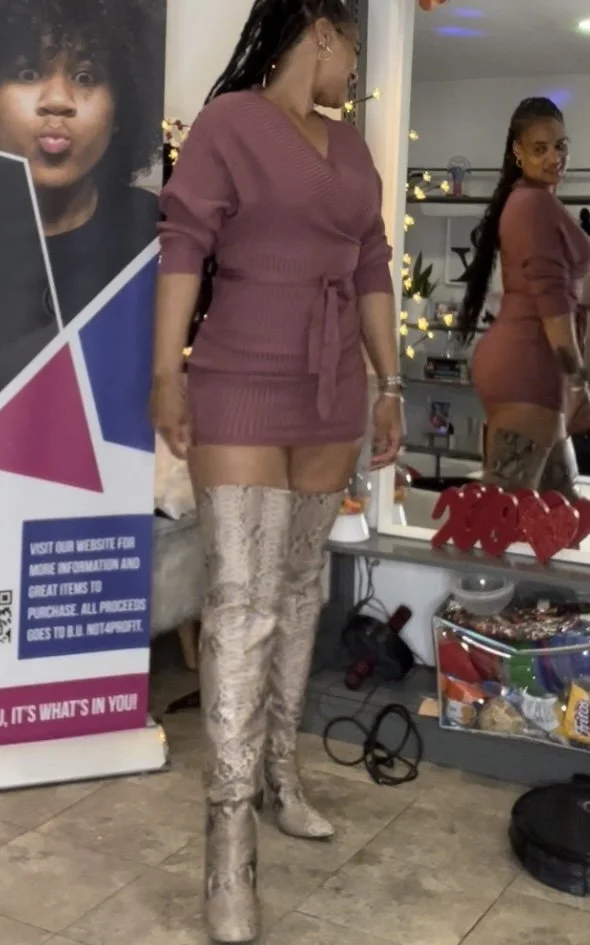 Rose Cross V-Neck Long Sweater W/ Waist Tie