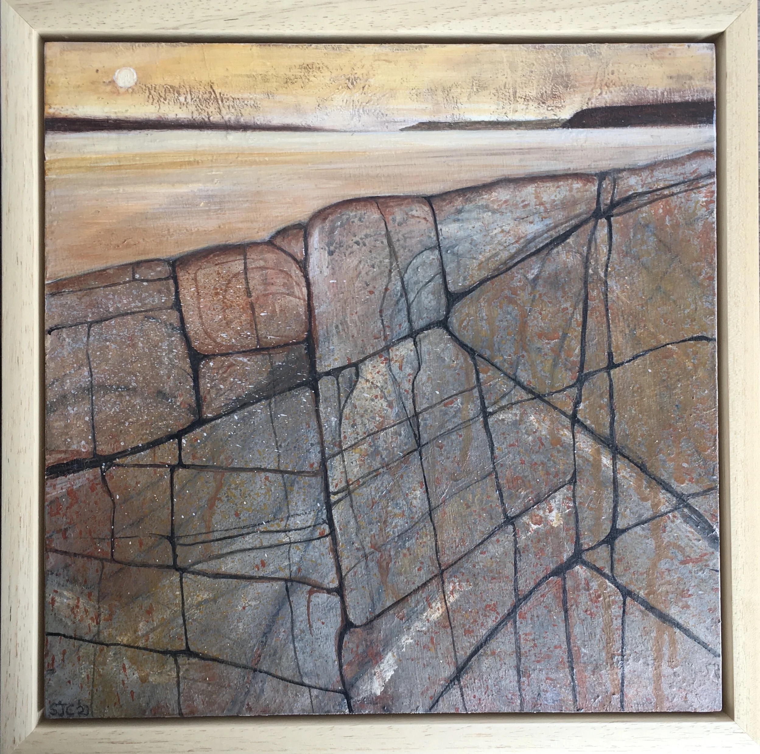 Underland, Ochres & Manganese on wood, 30cm x 30cm, framed SOLD