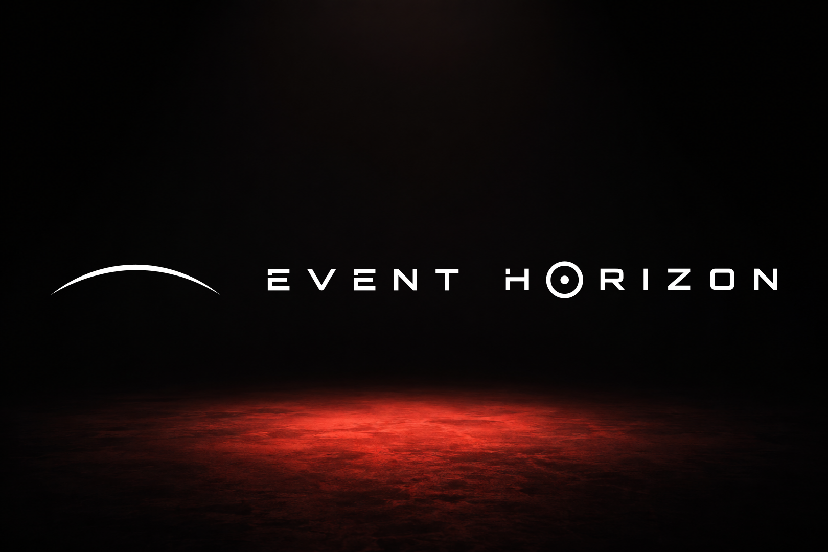 Logo of the video game 'Event Horizon' with a black background, a white arch on the left, and the text 'Event Horizon' in white letters.