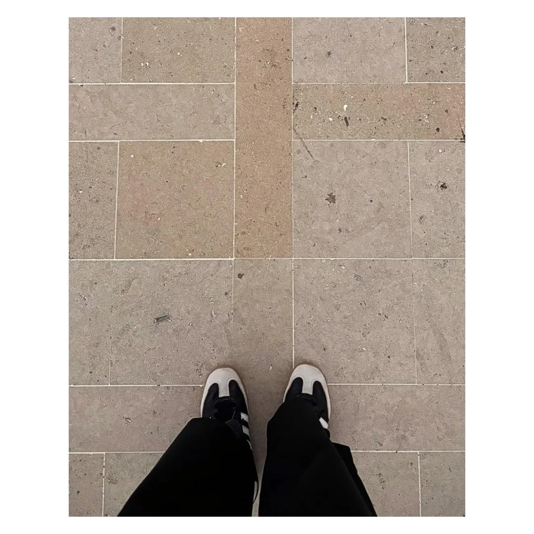 Floor details in the Mus&eacute;e Picasso, Paris. 

Worn limestone, irregular in tone, imperfect in surface. The kind of material that only gets better with age. 

A floor holds a space together. This one has been doing it for centuries.

#museedepic