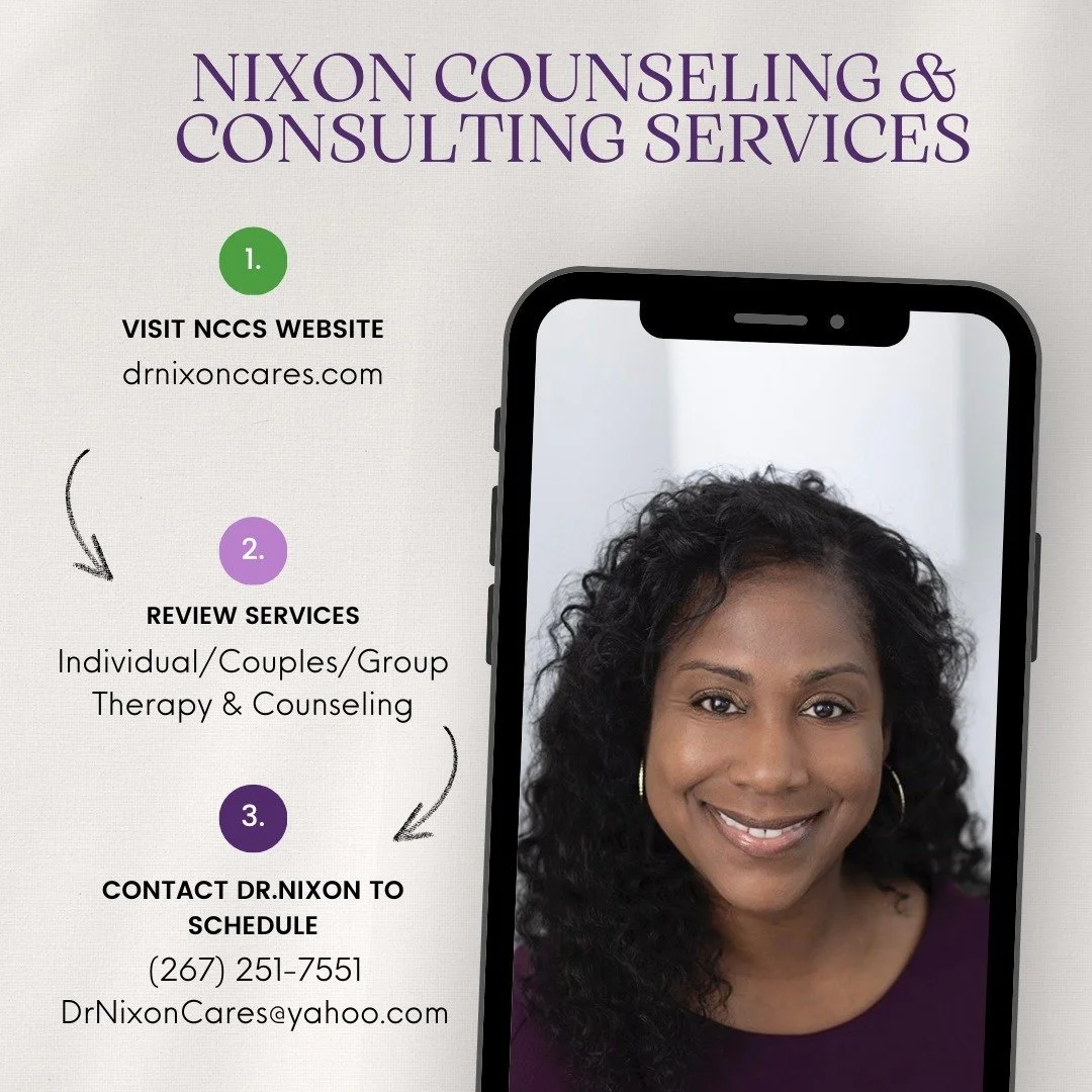 Please schedule your next appointment with Nixon Counseling and Consulting Services LLC. Follow the steps above to contact and schedule. 

Individual/Couples/Group therapy and other services such as Bariatric evaluation and Act 235 evaluation. 

#the