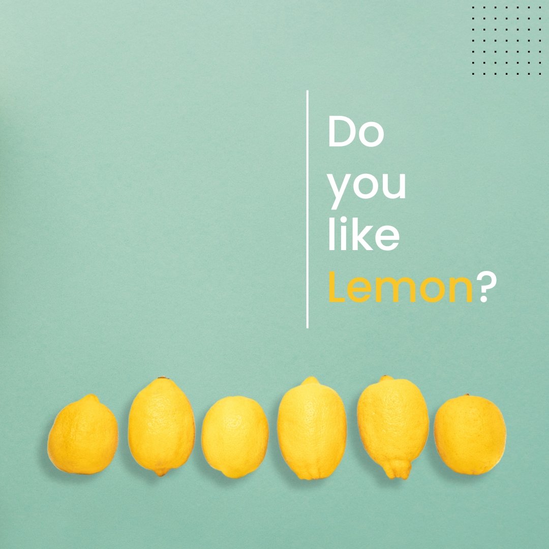 Sechs Zitronen auf einem blauen Hintergrund, mit einem Text, der fragt: 'Do you like Lemon?'