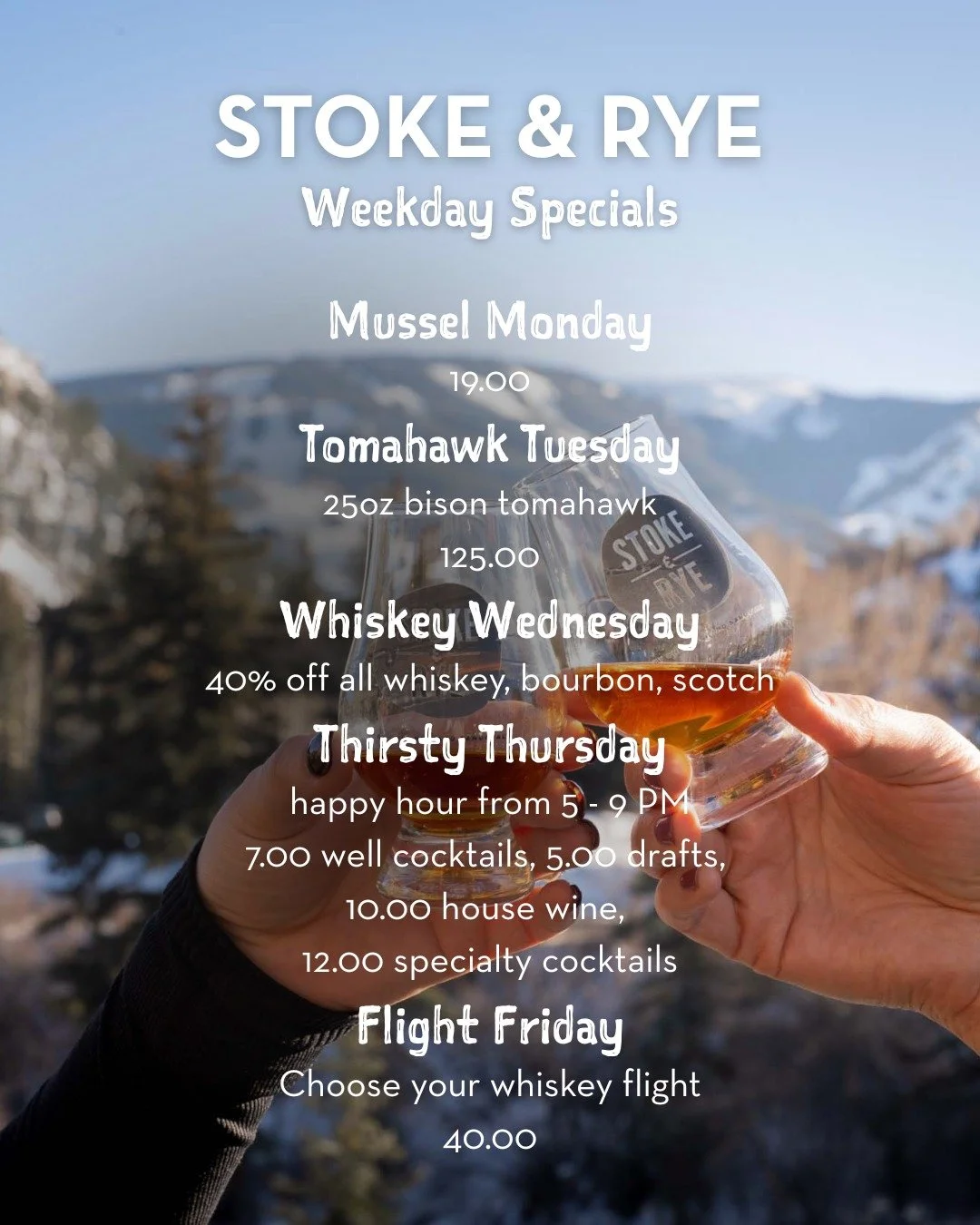 Discover our new weekday specials designed for lingering dinners, spirited pours, and easy gatherings - elevated yet approachable, and always worth savoring.

🦪 Mussel Monday
white wine, garlic, cream, parsley, grilled sourdough, fries 
19.00

🥩 To