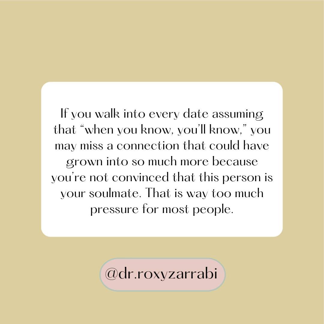 Going on a first date without the pressure of achieving a specific outcome allows you to be present and truly get to know the person in front of you instead of primarily focusing on their potential or worrying about the future. 

Sometimes you might 