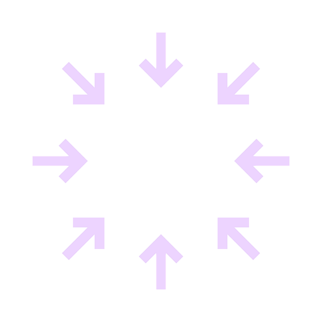 Eight light purple arrows pointing outward in a circle on a white background.