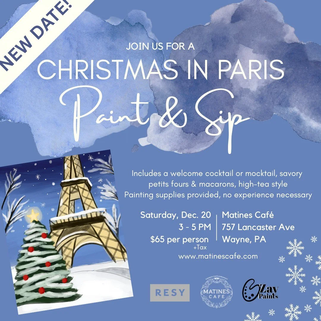 Our Christmas in Paris Paint &amp; Sip with @zayxpaints has been rescheduled to Saturday, December 20. Limited spots are available, so be sure to book ASAP using the link in bio! 🎨❄

#paintandsip #phillyevents #christmas