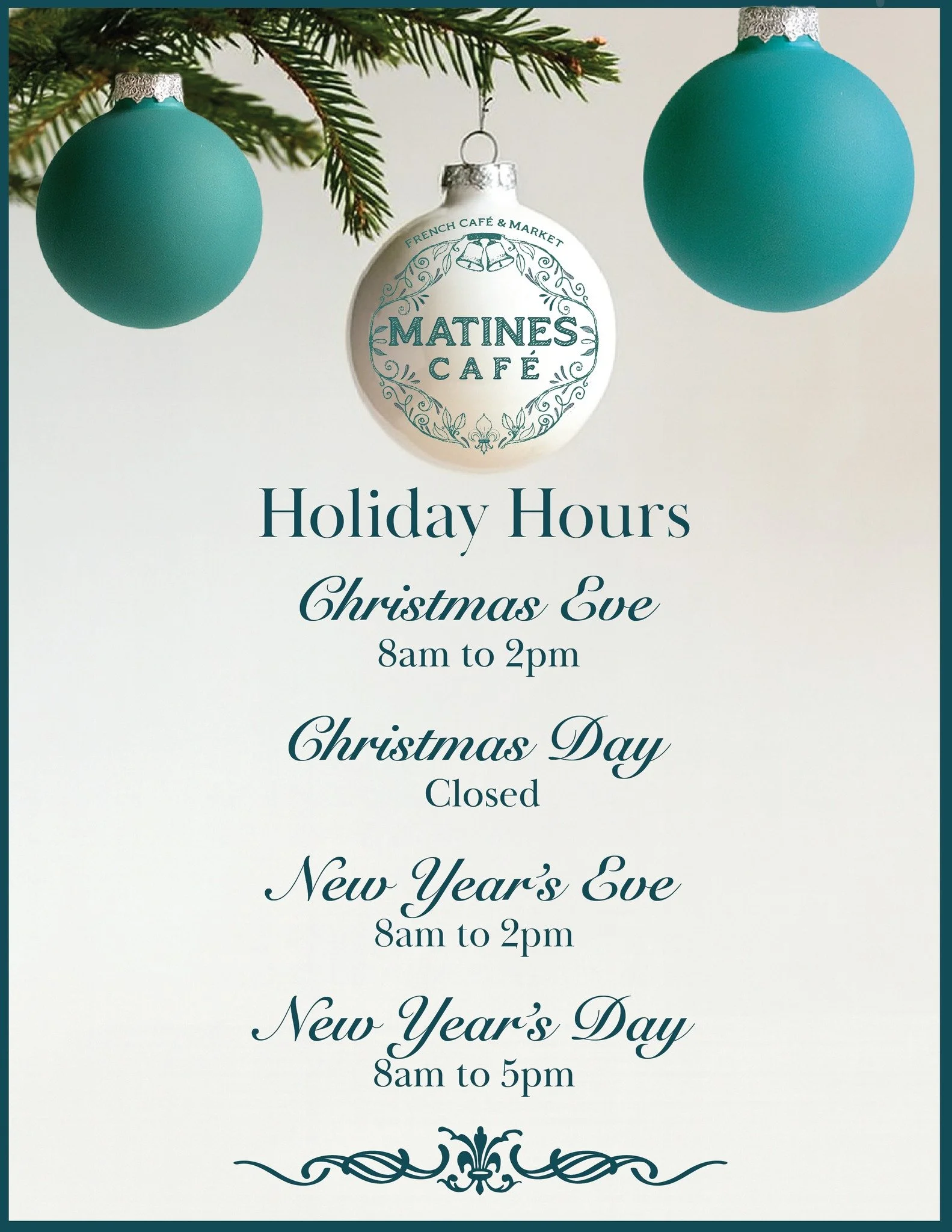Holiday hours are here! 🎄✨ Thank you to our wonderful Matines community for filling our caf&eacute; with joy all year long. 

#holidayhours #openinphilly #christmas