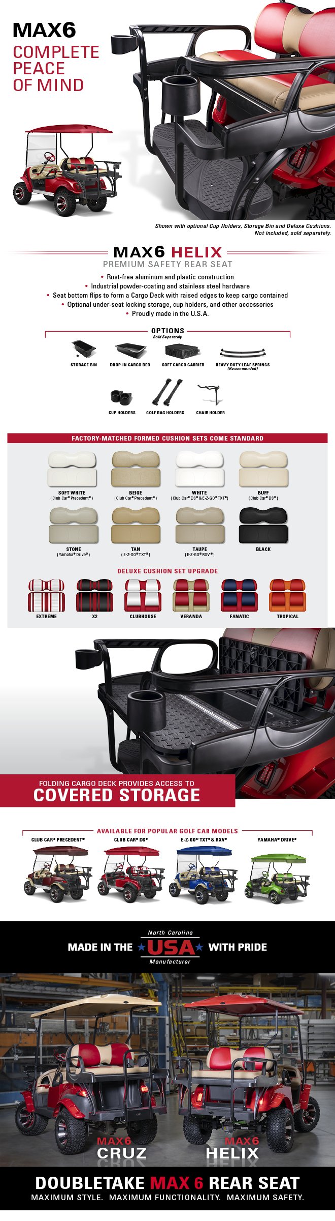 Club Car DS DoubleTake MAX 6 Helix Rear Seat Kit, Deluxe Clubhouse