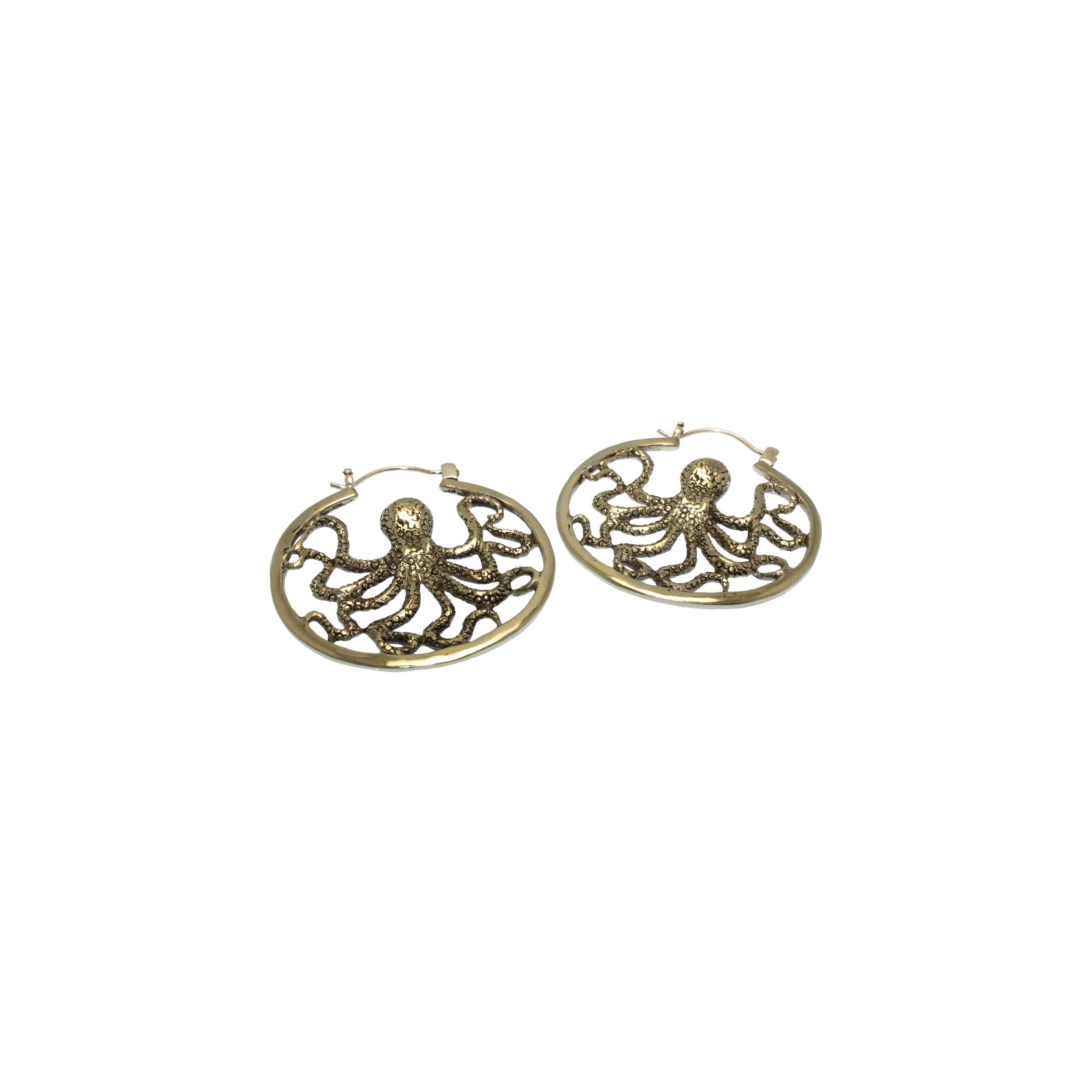White Brass Octopus Hoops (18 Gauge)