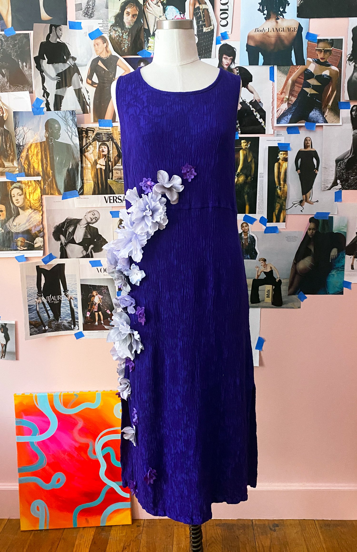 Purple Floral Midi Dress