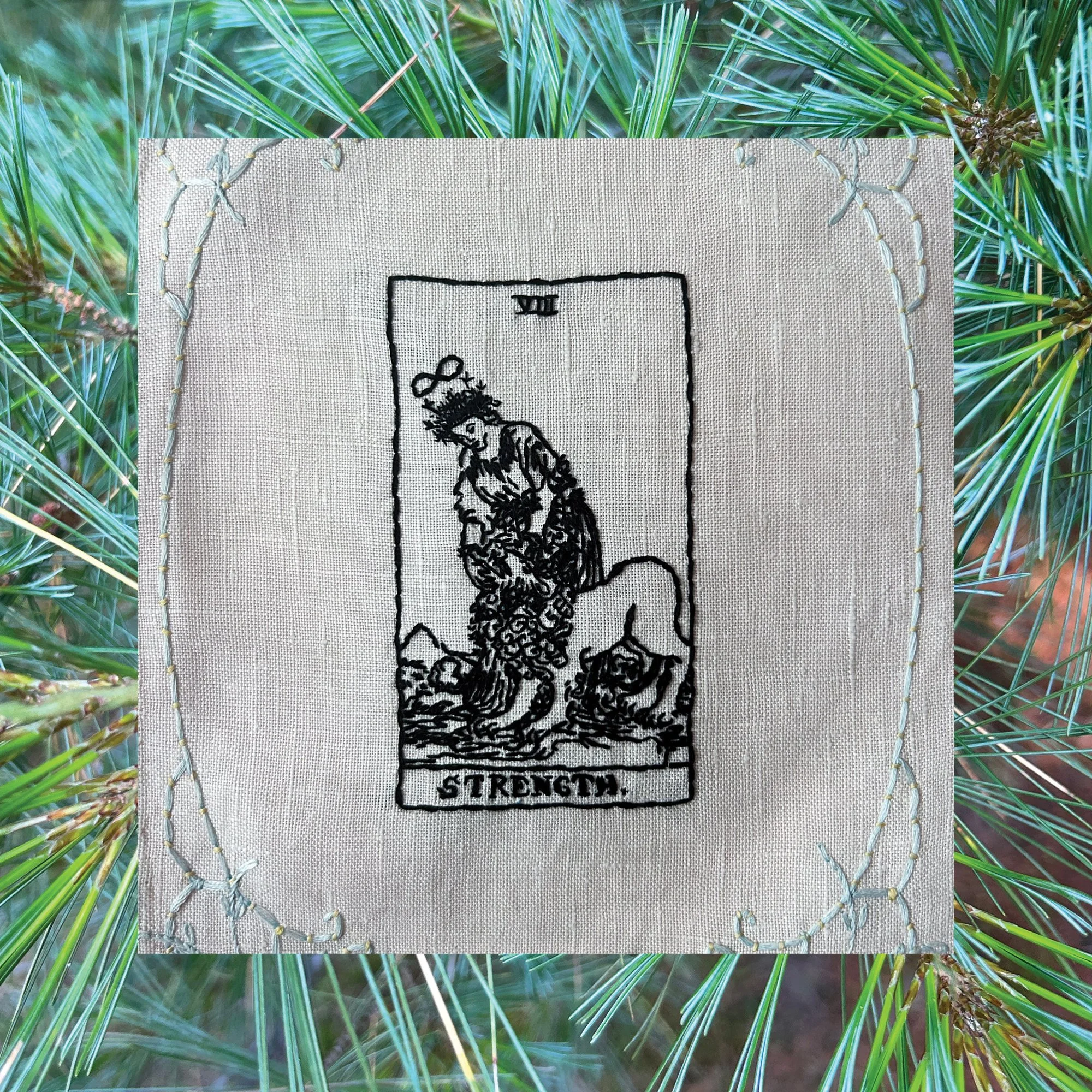 Strength Embroidered Tarot Linen
