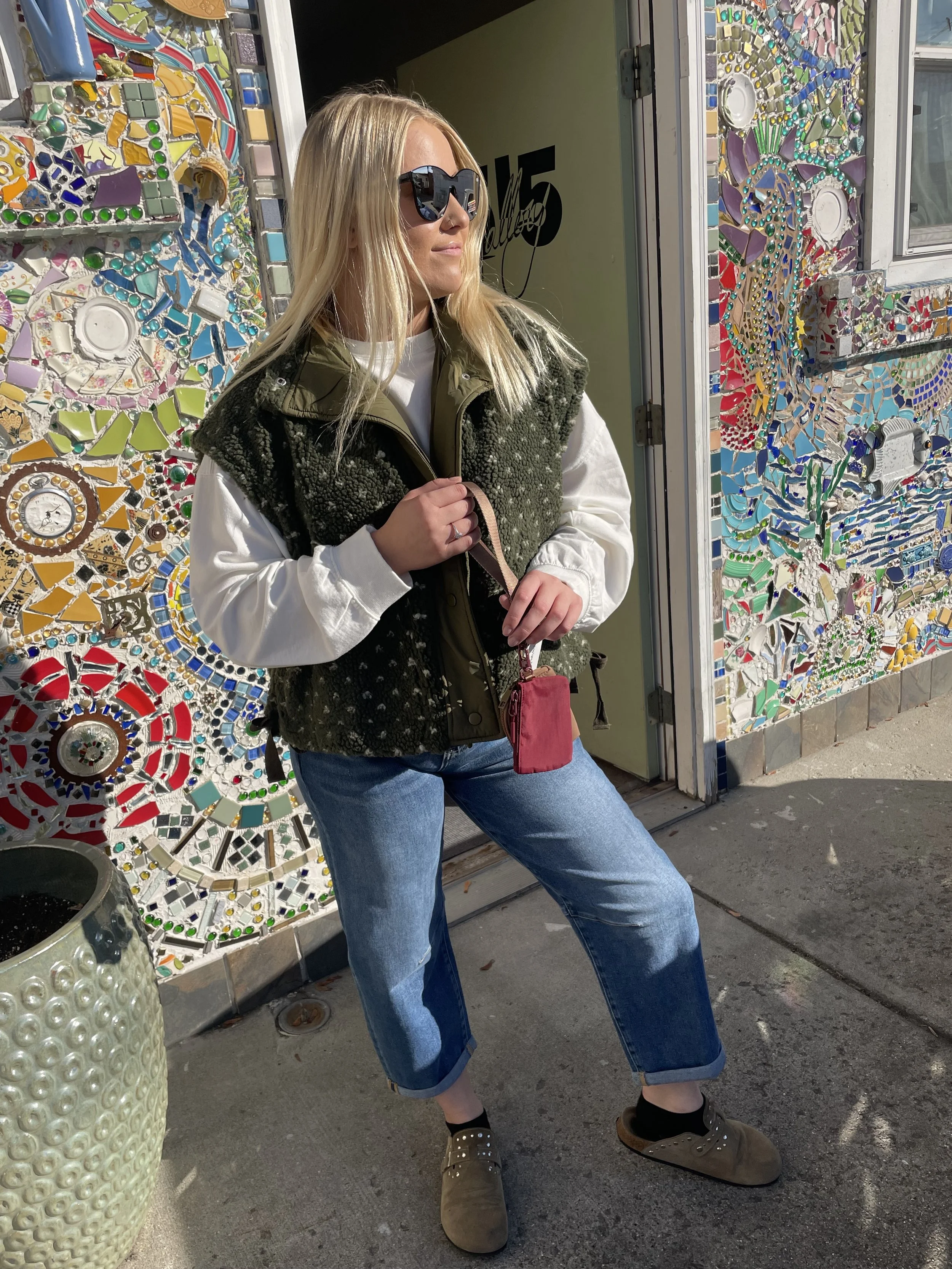 Olive Polka Dot Sherpa Vest