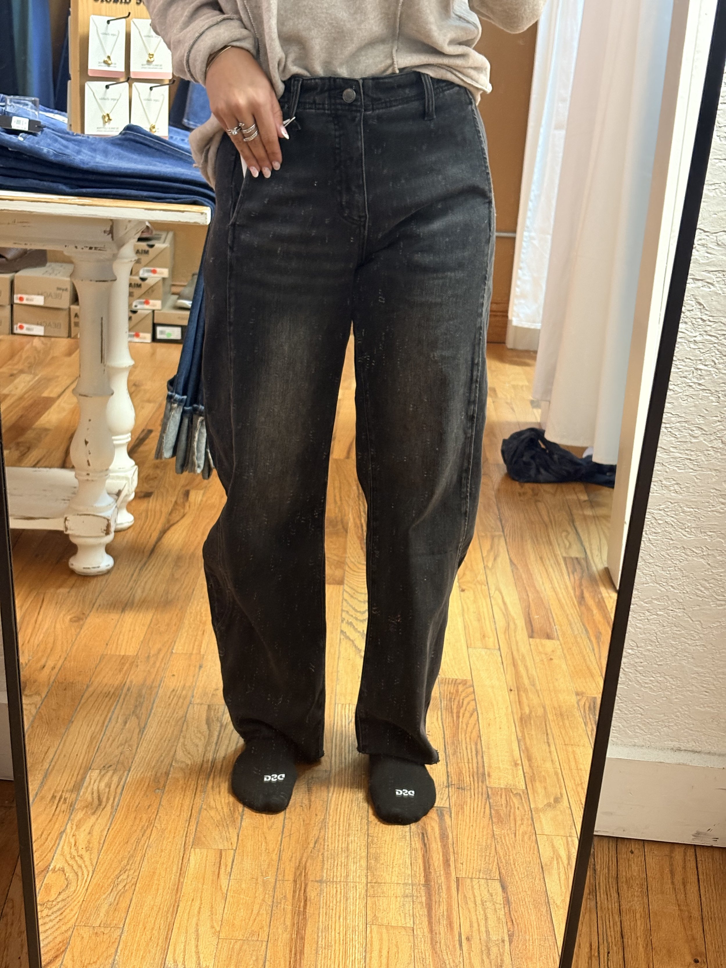 TUMMY CONTROL STRETCH BARREL LEG TAPERED JEANS