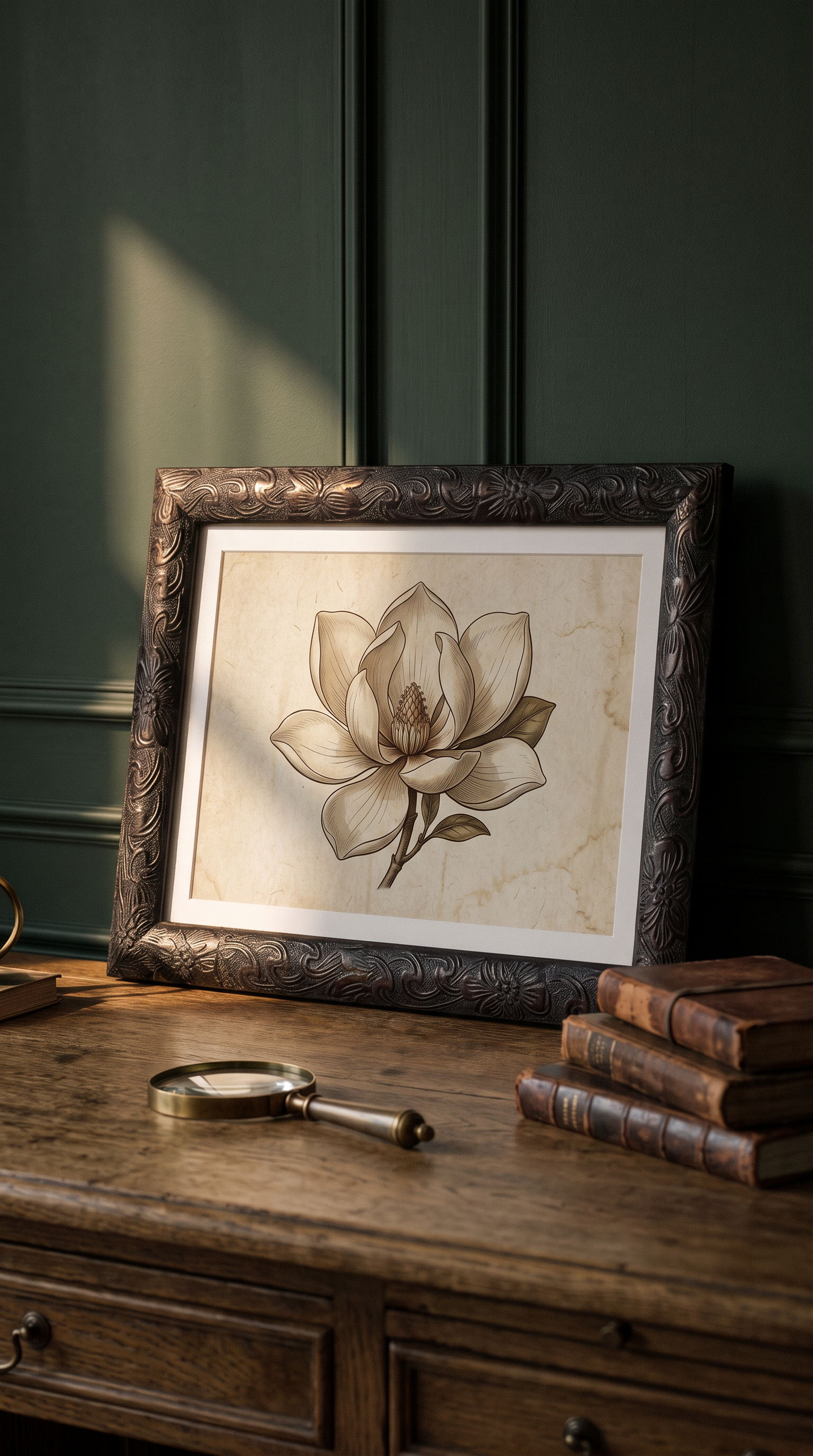 Custom Picture Frame | 1 " Dark Brown Ornate Floral | Custom Size Framing Great for Photos, Art (0021)