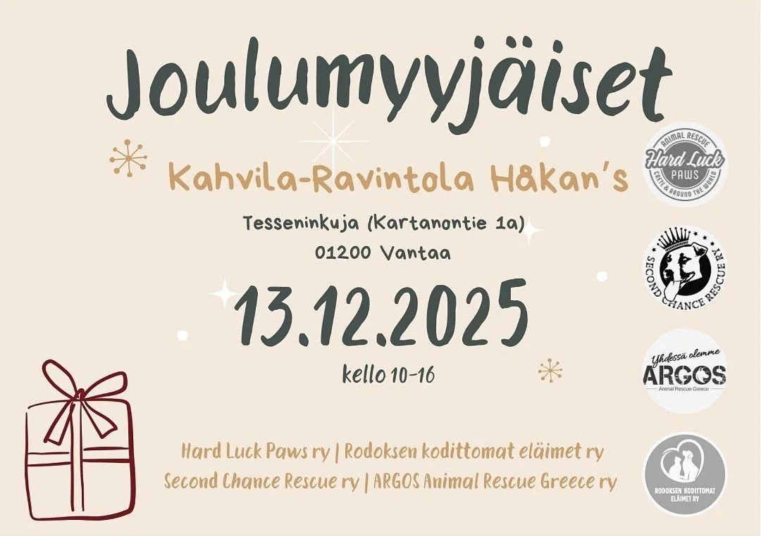 Joulumyyjäiset eläinten pelastustyön tueksi