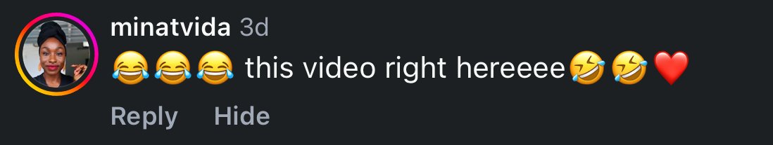 A social media comment from a woman named minatvda featuring laughing emojis, a laughing with tears emoji, and a red heart emoji.