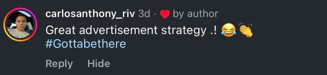 Text in social media post praising an advertisement strategy with smiley face and clapping emojis, user profile picture with cityscape background