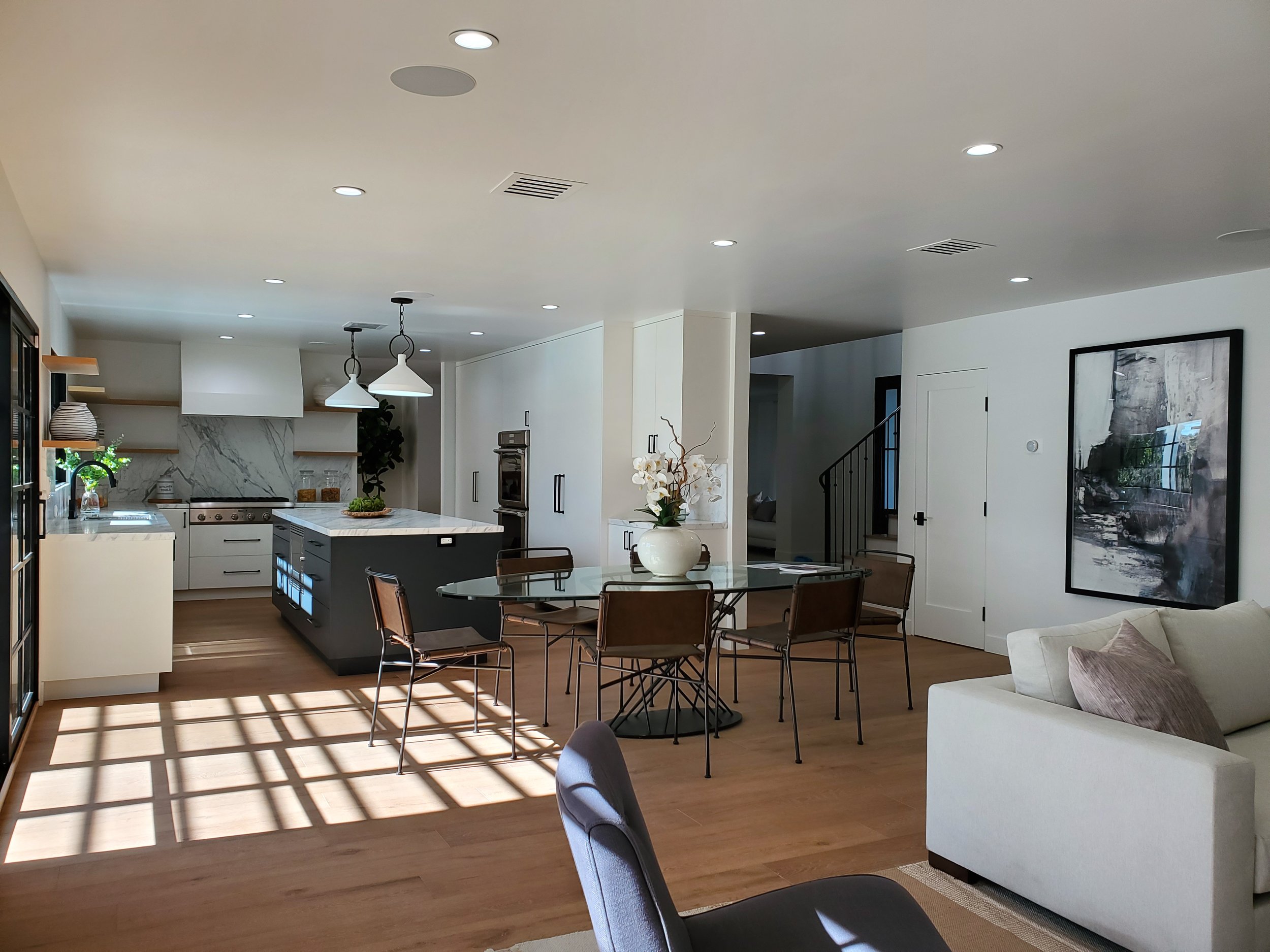 Interior remodel including a new kitchen