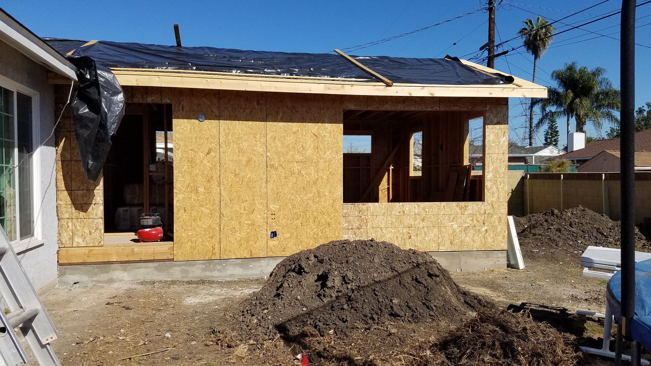 Structural framing for two bedrooms and one bathroom extension in Torrance