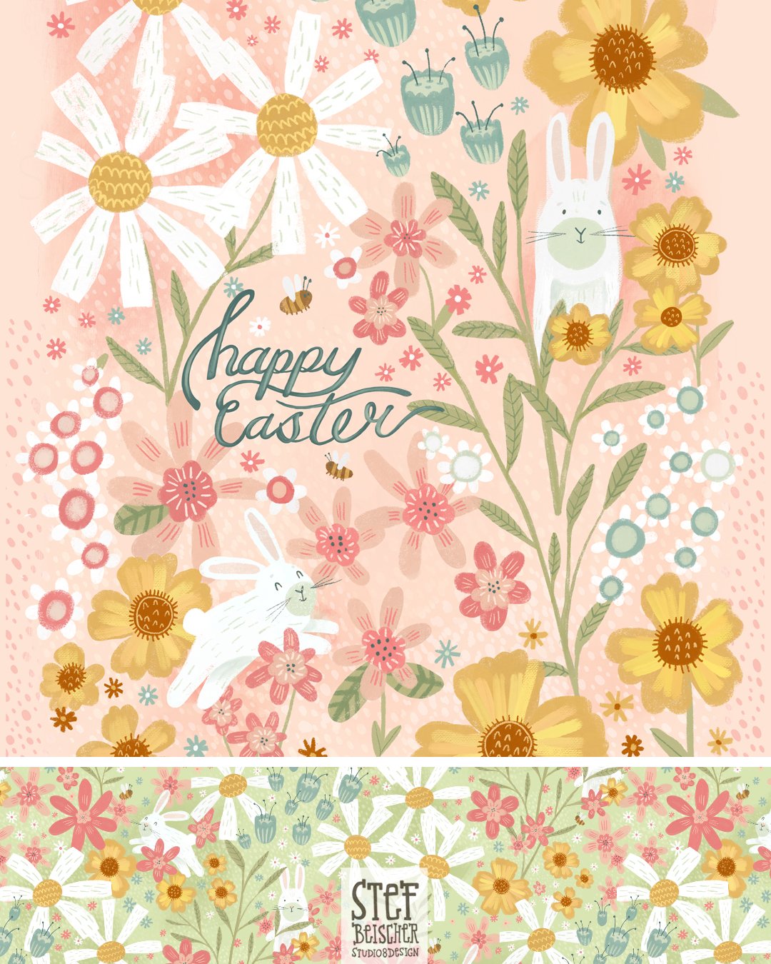 Easter is only a few days away. Here is a cute little spring floral bunny pattern to brighten your day! Available for license!

#studio8design_illustration #licensingartist #easterillustration #springart #animalillustrator #patterndesigner #patternil