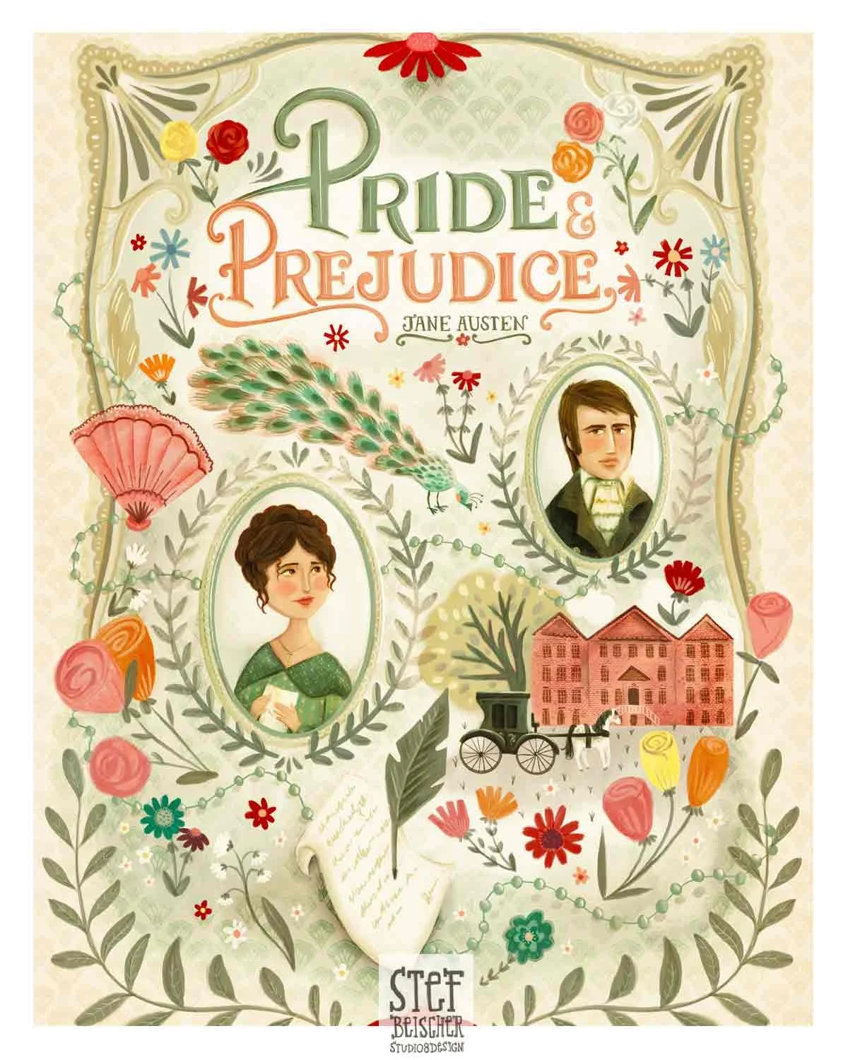 Pride and Prejudice book cover illustration by Stephanie Beischer