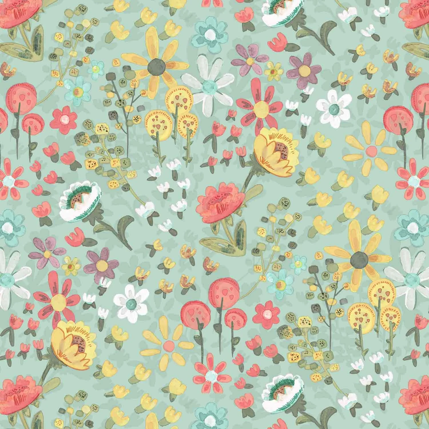 Bright and playful floral surface pattern design - stephanie beischer