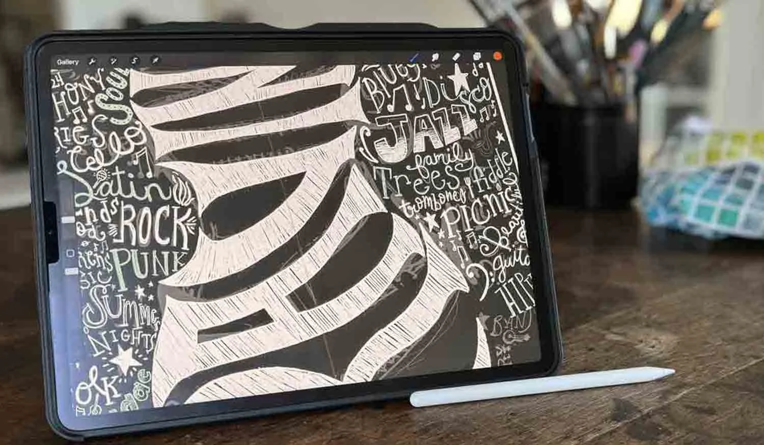 iPad image: Illustrated poster design by Stephanie Beischer of Studio 8 Design