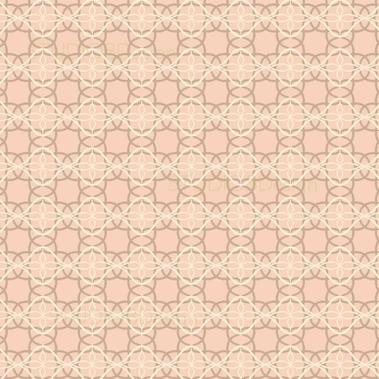Beige geometric pattern with overlapping circles and diamond shapes.