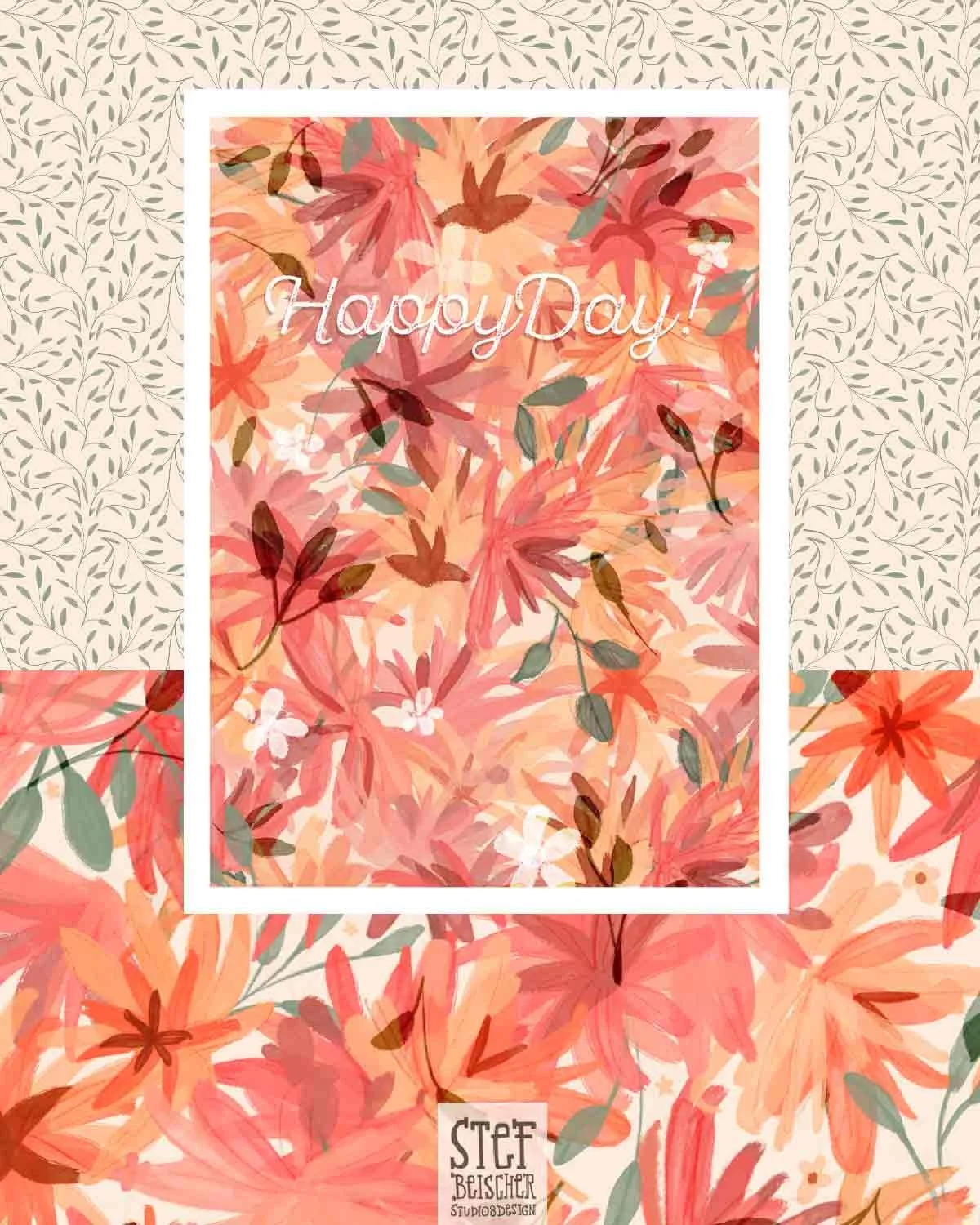 Dahlia floral surface design and greeting card collection by Stephanie Beischer.