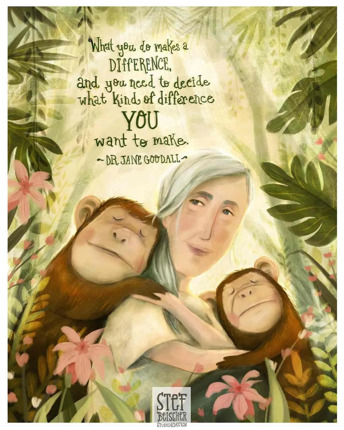 Children's Illustration, Jane Goodall Tribute by illustrator, Stephanie Beischer