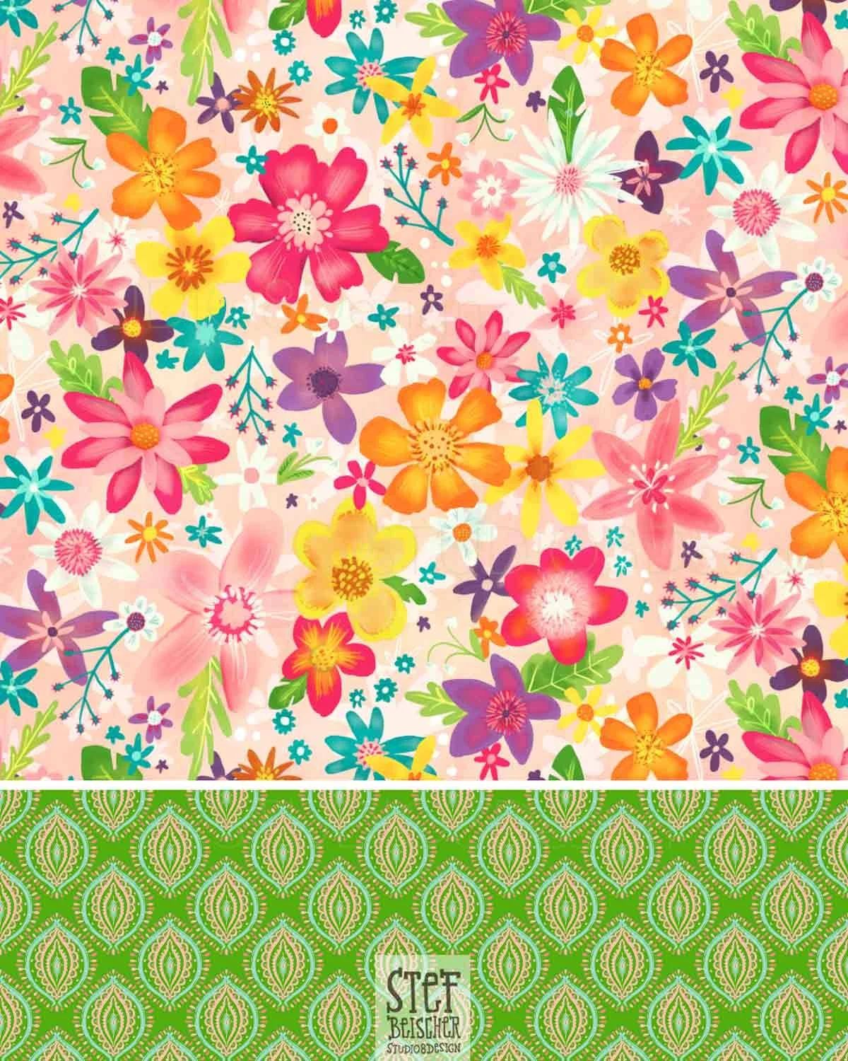 Vibrant hand-painted floral pattern collection by Stephanie Beischer