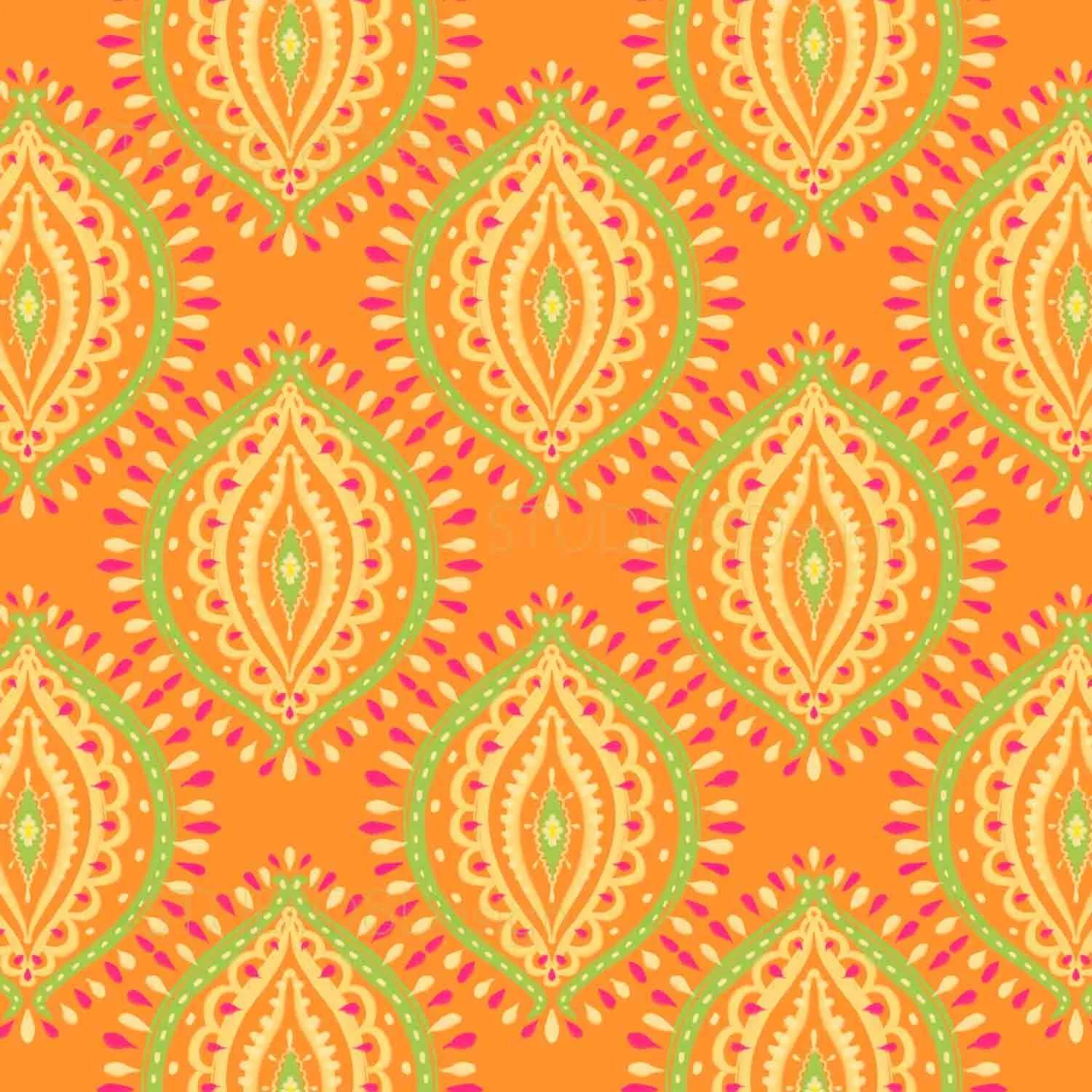 Bright orange ogee geometric surface pattern design by Stephanie Beischer