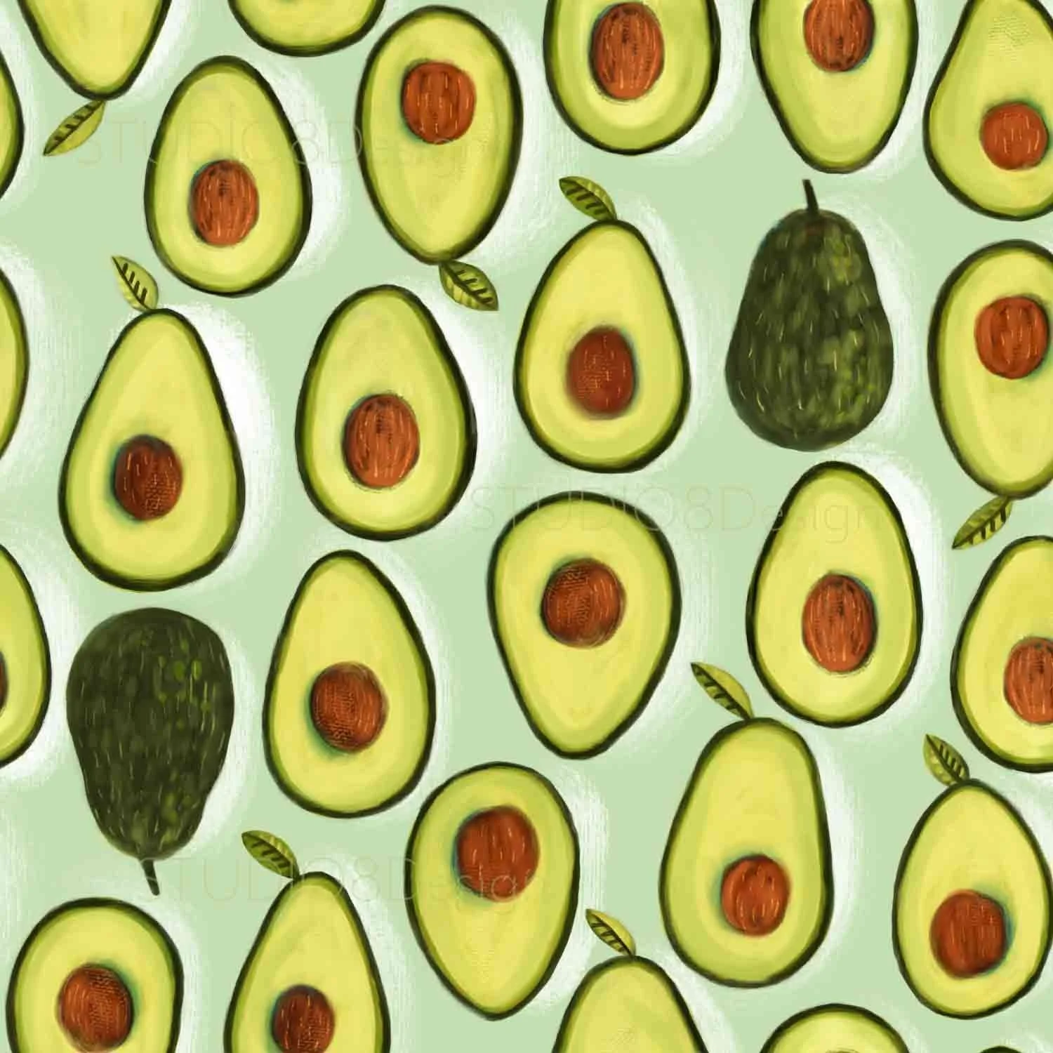 Bright avocado surface pattern design by stephanie beischer