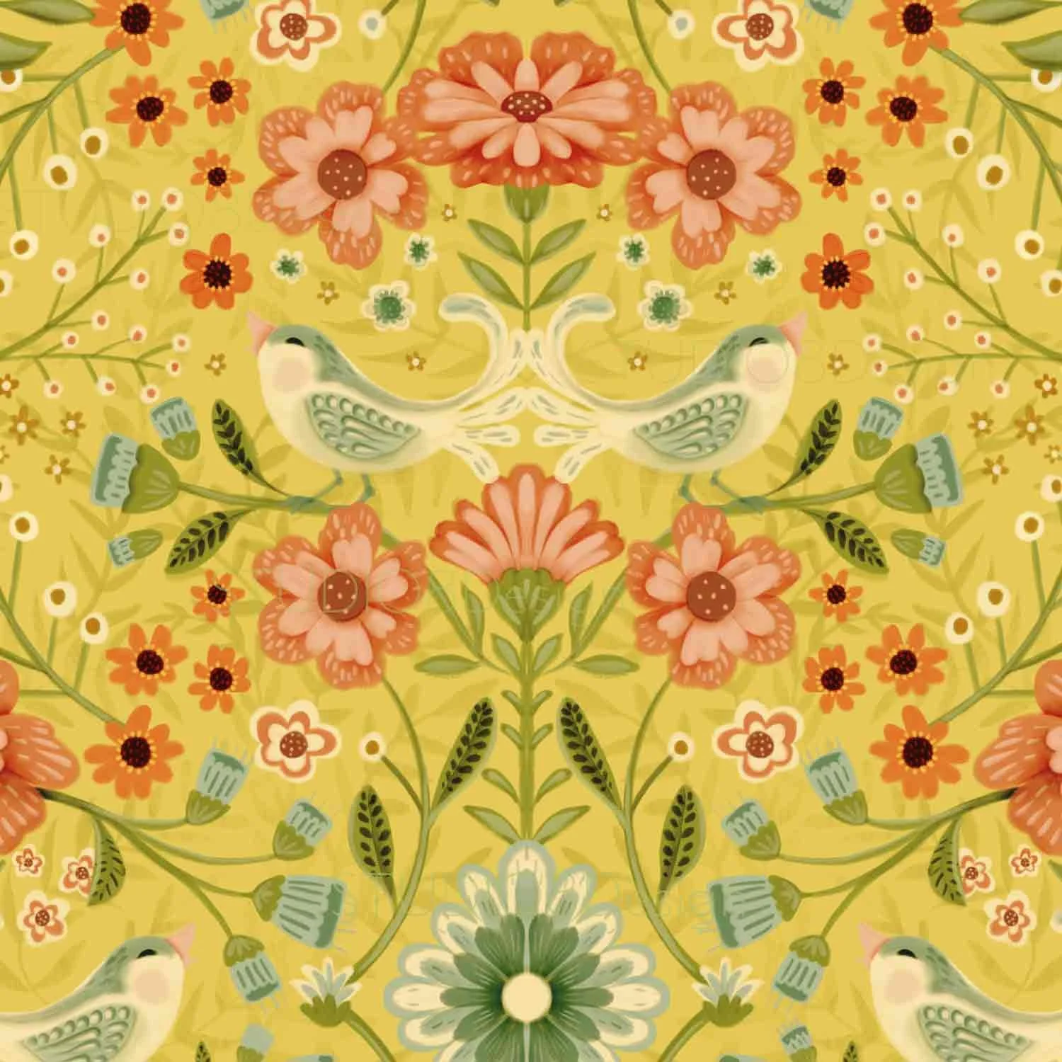Maximalist floral bird pattern design stephanie beischer