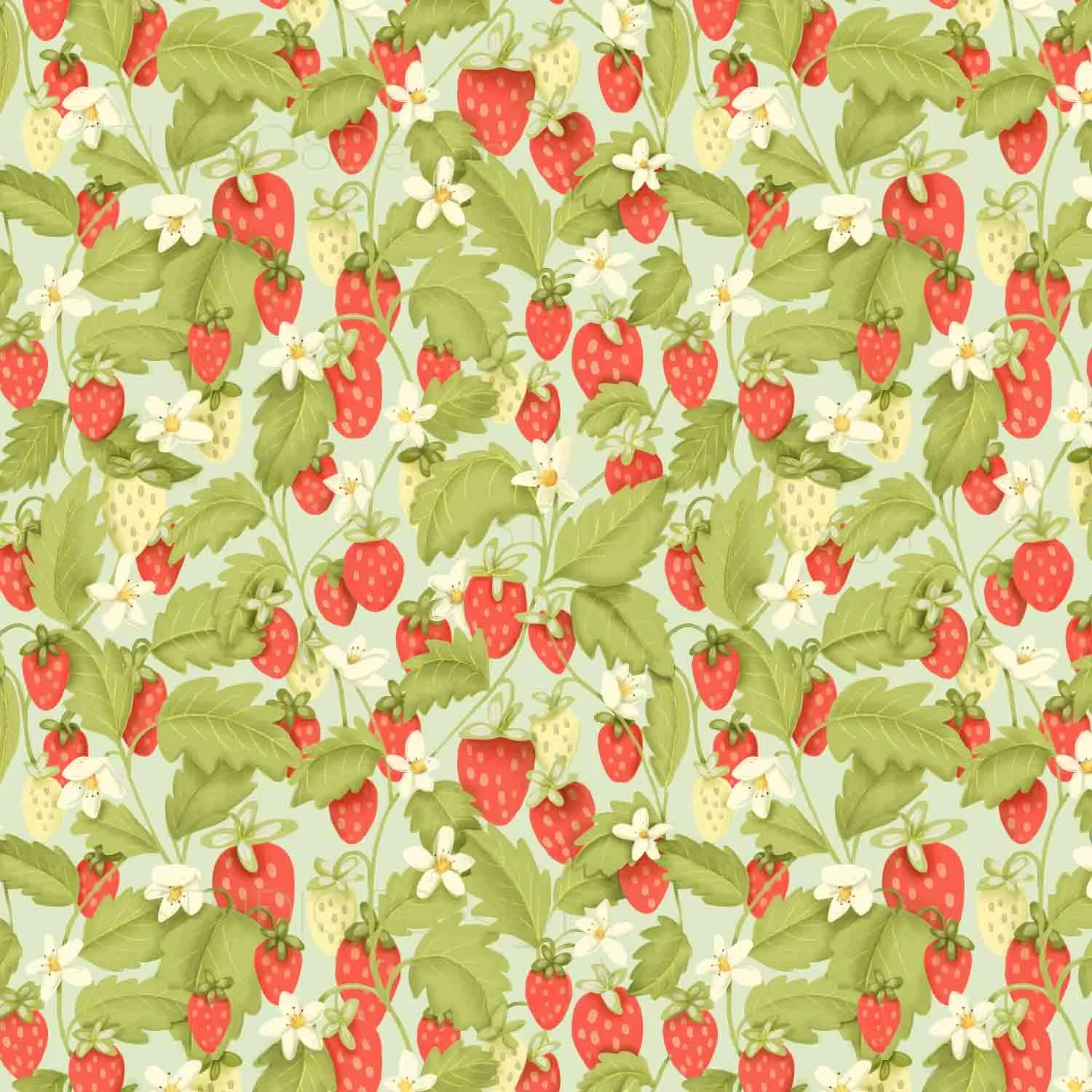 Strawberry vines pattern illustration by Stephanie Beischer