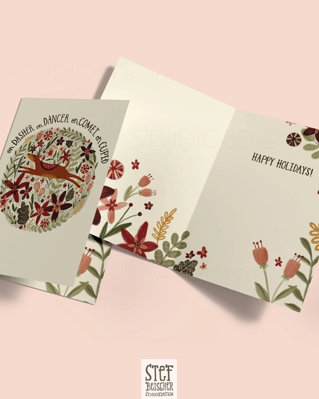 ON DASHER, ON DANCER, ON COMET, ON CUPID - 10 PACK - CHRISTMAS CARD BOXED SET 