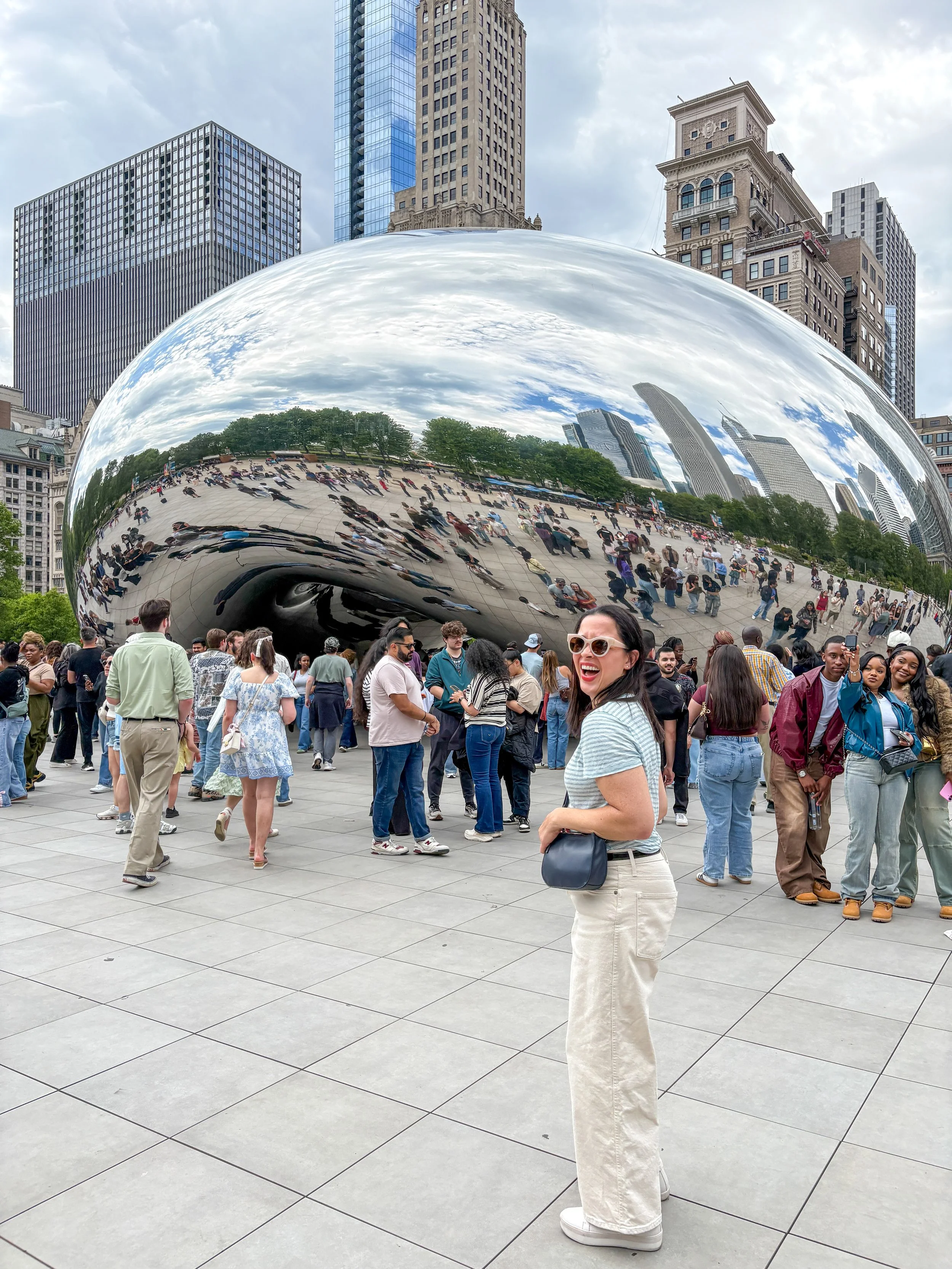 I'm standing in front of the Bean in Millennium Park, Chicago.