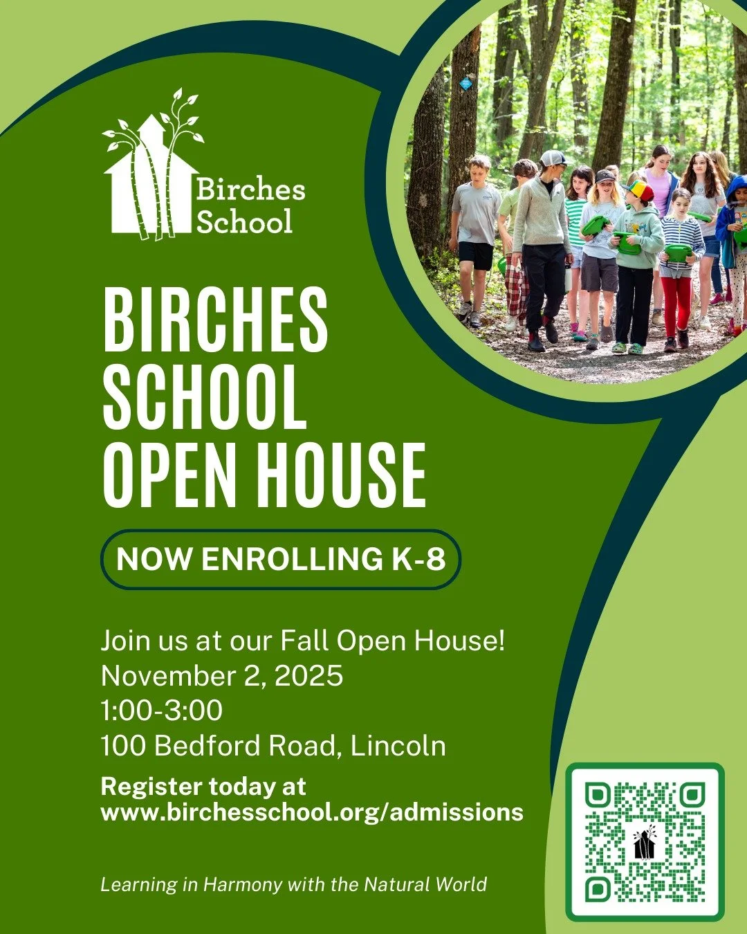 We can't wait to meet your family at Open House TODAY! Please join us from 1:00-3:00. Children are welcome to attend. Discover what Learning in Harmony with the Natural World is all about at Birches!❤️RSVP: www.birchesschool.org/admissions #lincolnma