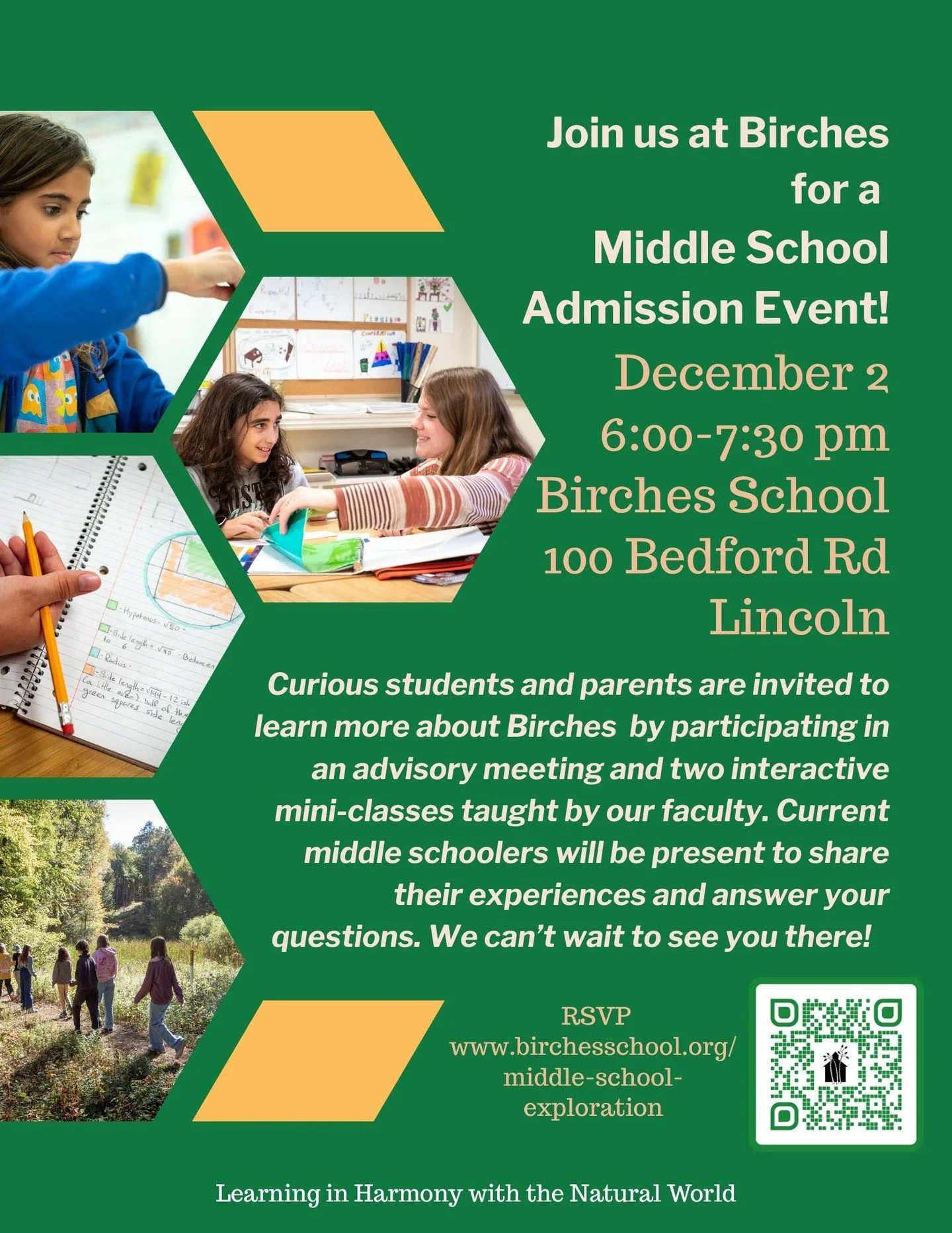 JOIN US for a sneak peek at Birches Middle School on December 2nd! Parents of 4th and 5th graders are invited to experience the way we teach and learn at Birches alongside their students. RSVP today!