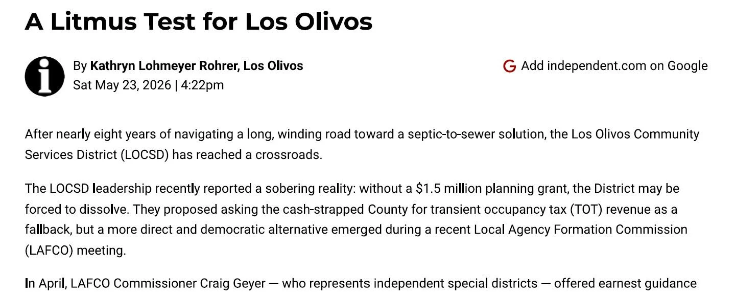 New Letter to the Editor: A Litmus Test for Los Olivos
