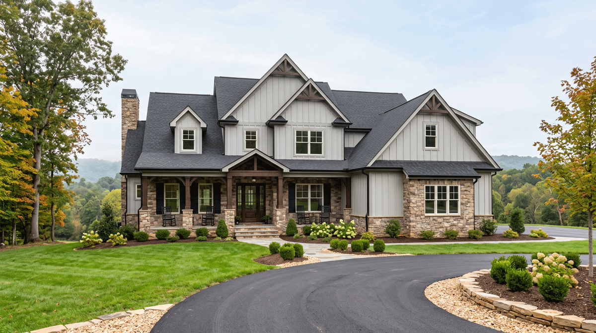 a custom home facade with carefully balanced proportions